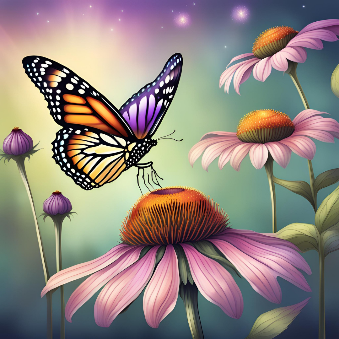 Coneflowers & Monarch