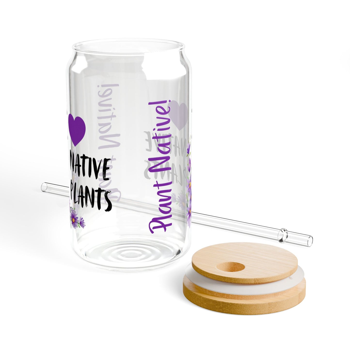 Sipper Glass, 16oz, I Love Native Plants, Asters