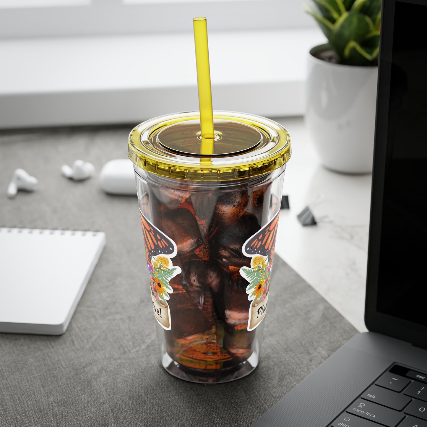 Tumbler with Straw, 16oz, I Love Native Plants, Asters