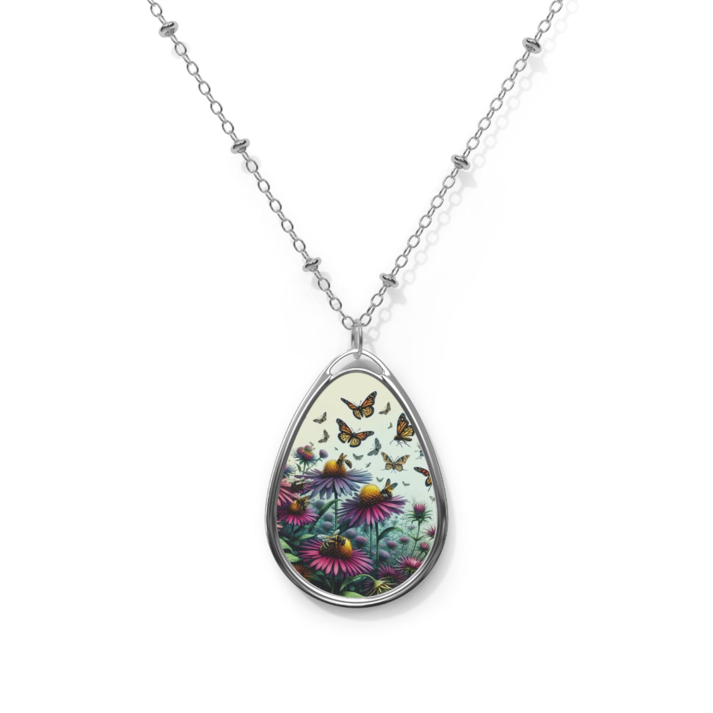 Necklace, Oval, Asters & Monarch
