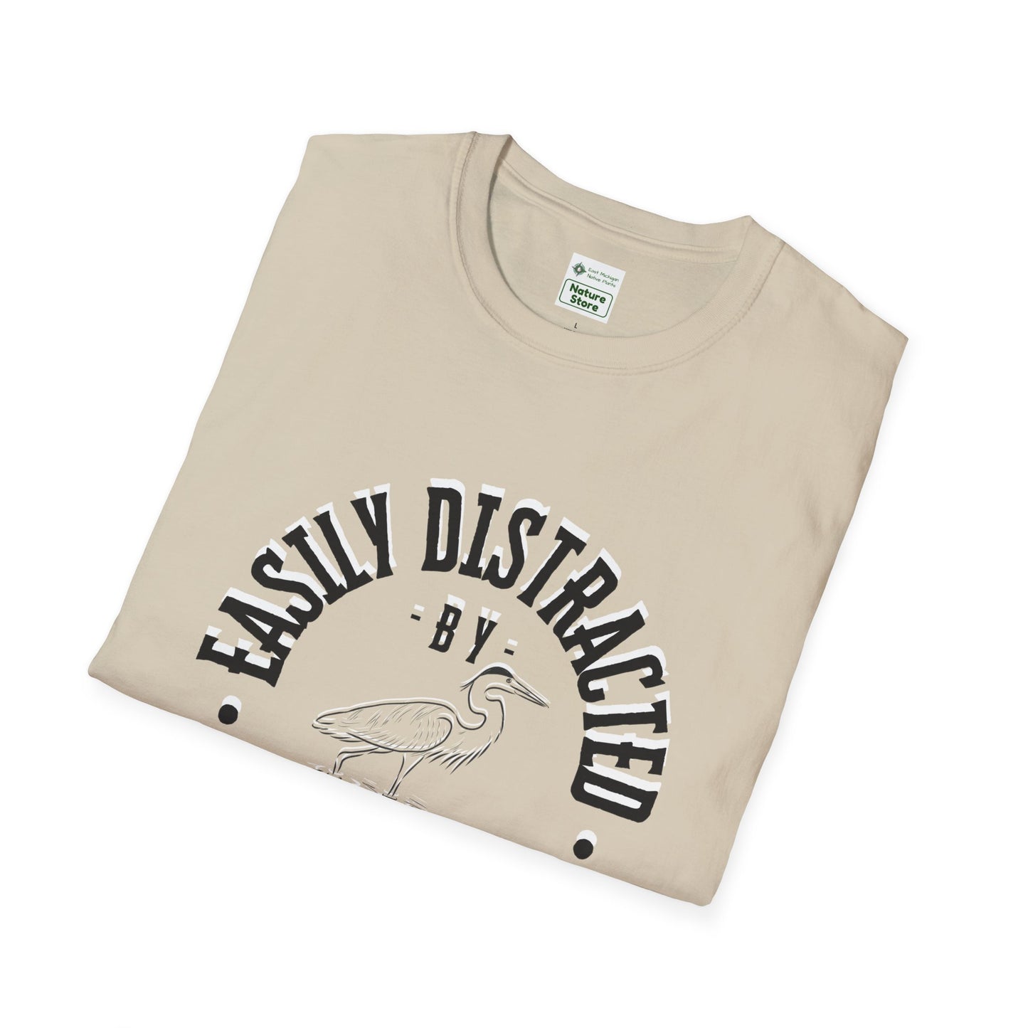 Unisex Softstyle T-Shirt, Distracted by Birds, Heron