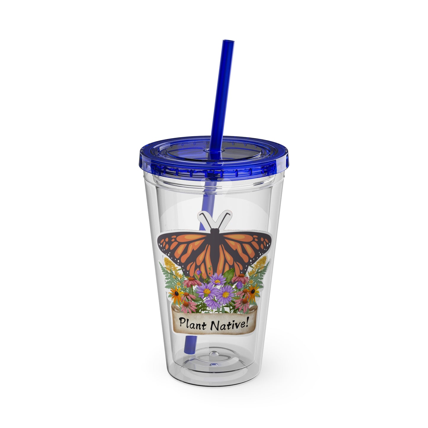 Tumbler with Straw, 16oz, I Love Native Plants, Asters