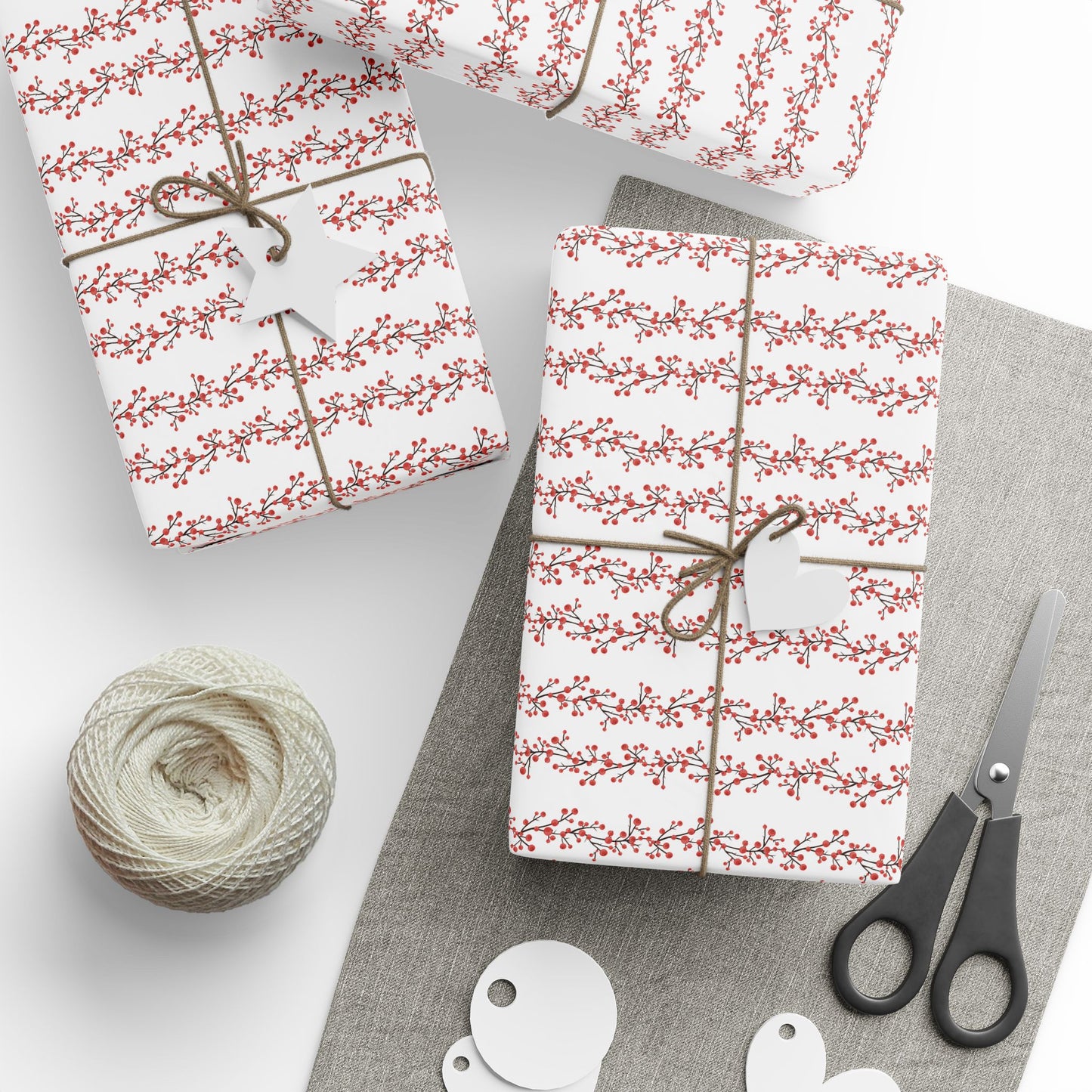 Wrapping Paper, Winterberry - White