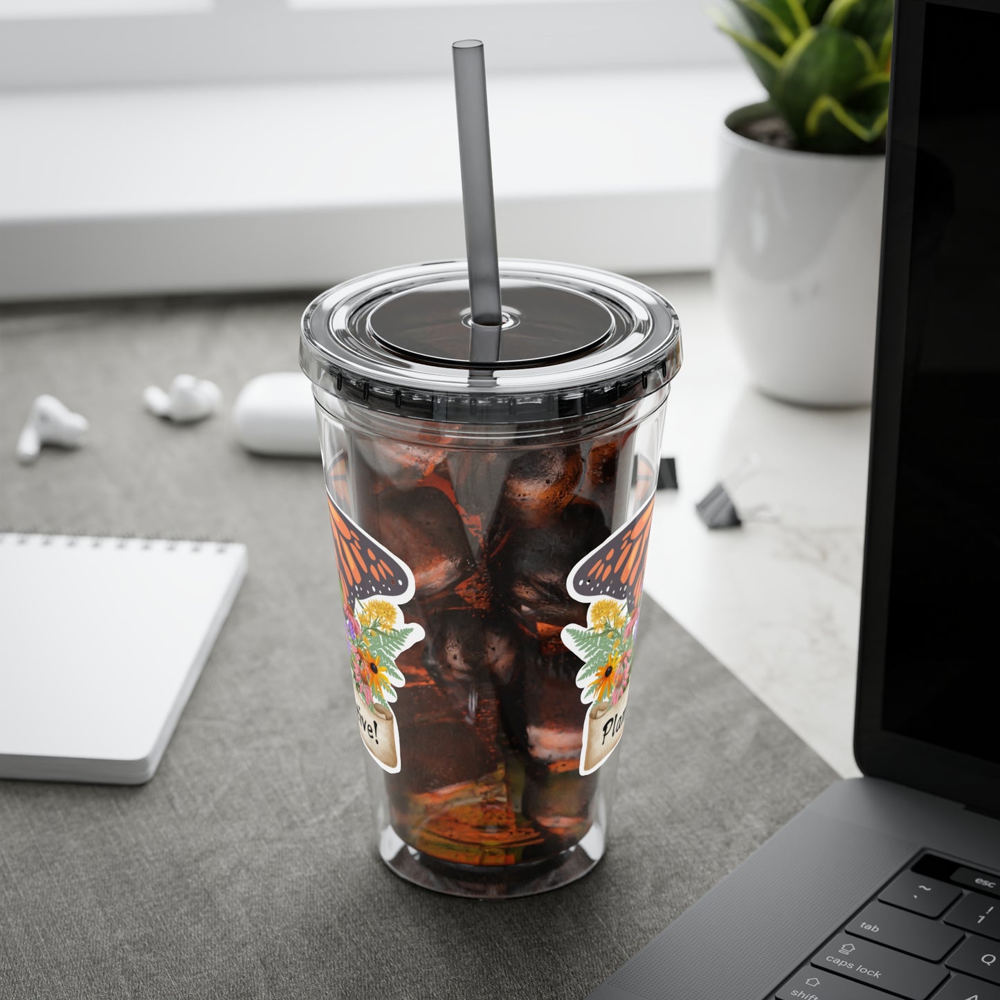 Tumbler with Straw, 16oz, I Love Native Plants, Asters