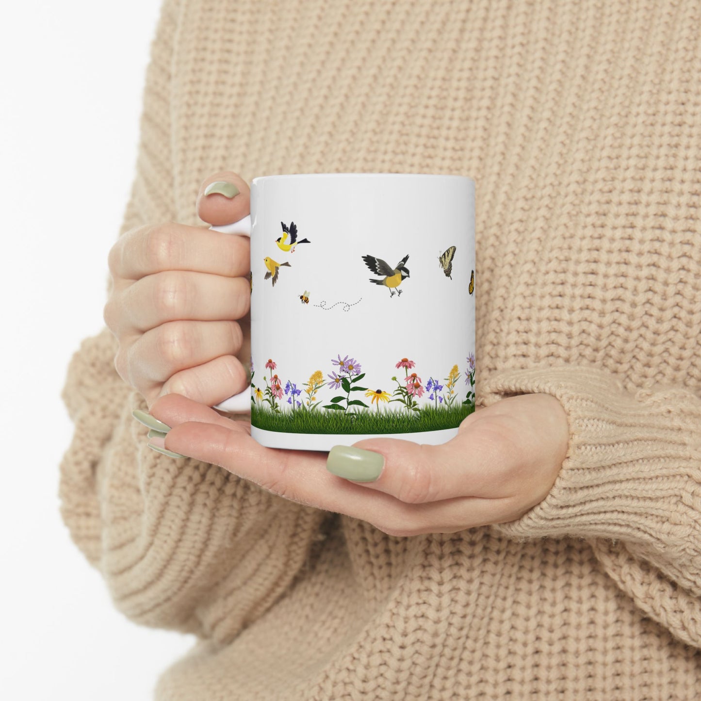 Ceramic Mug, (11oz, 15oz), Native Plants, Birds & Pollinators