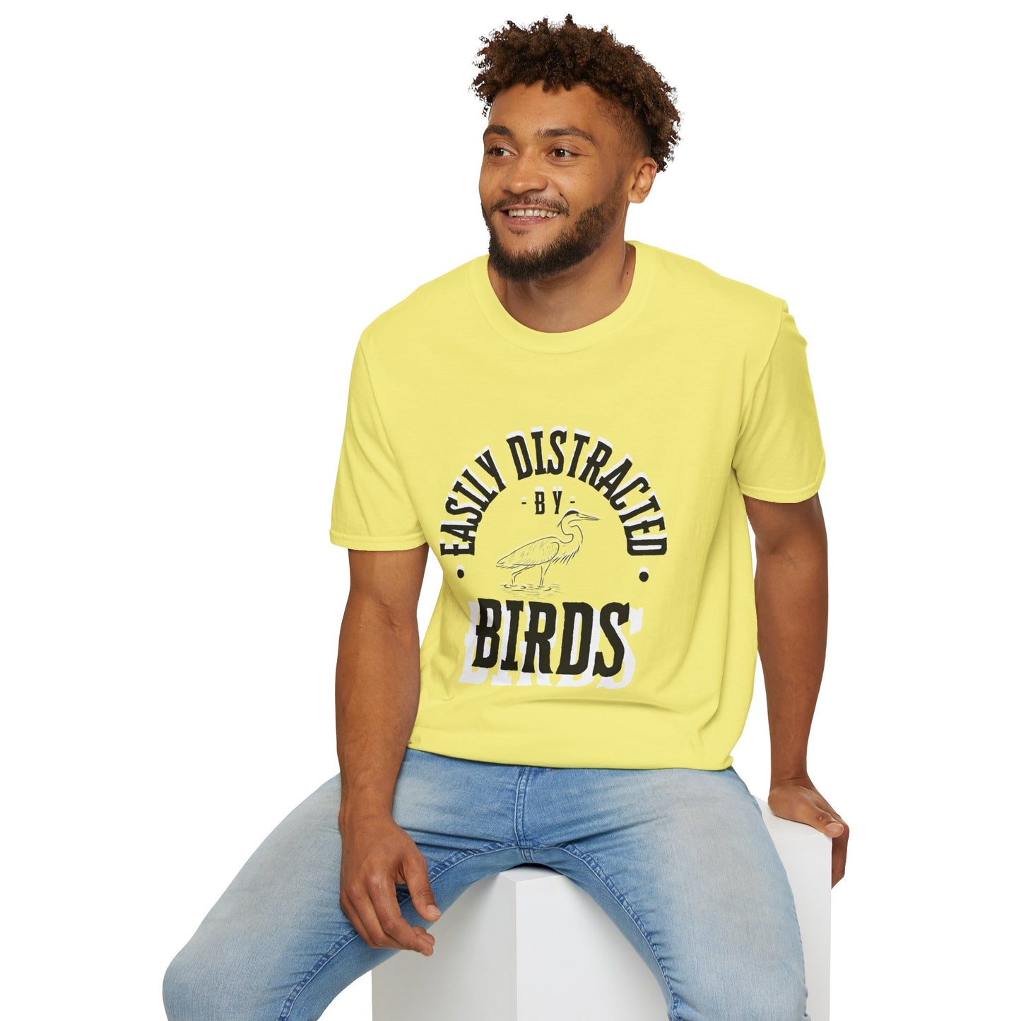 Unisex Softstyle T-Shirt, Distracted by Birds, Heron