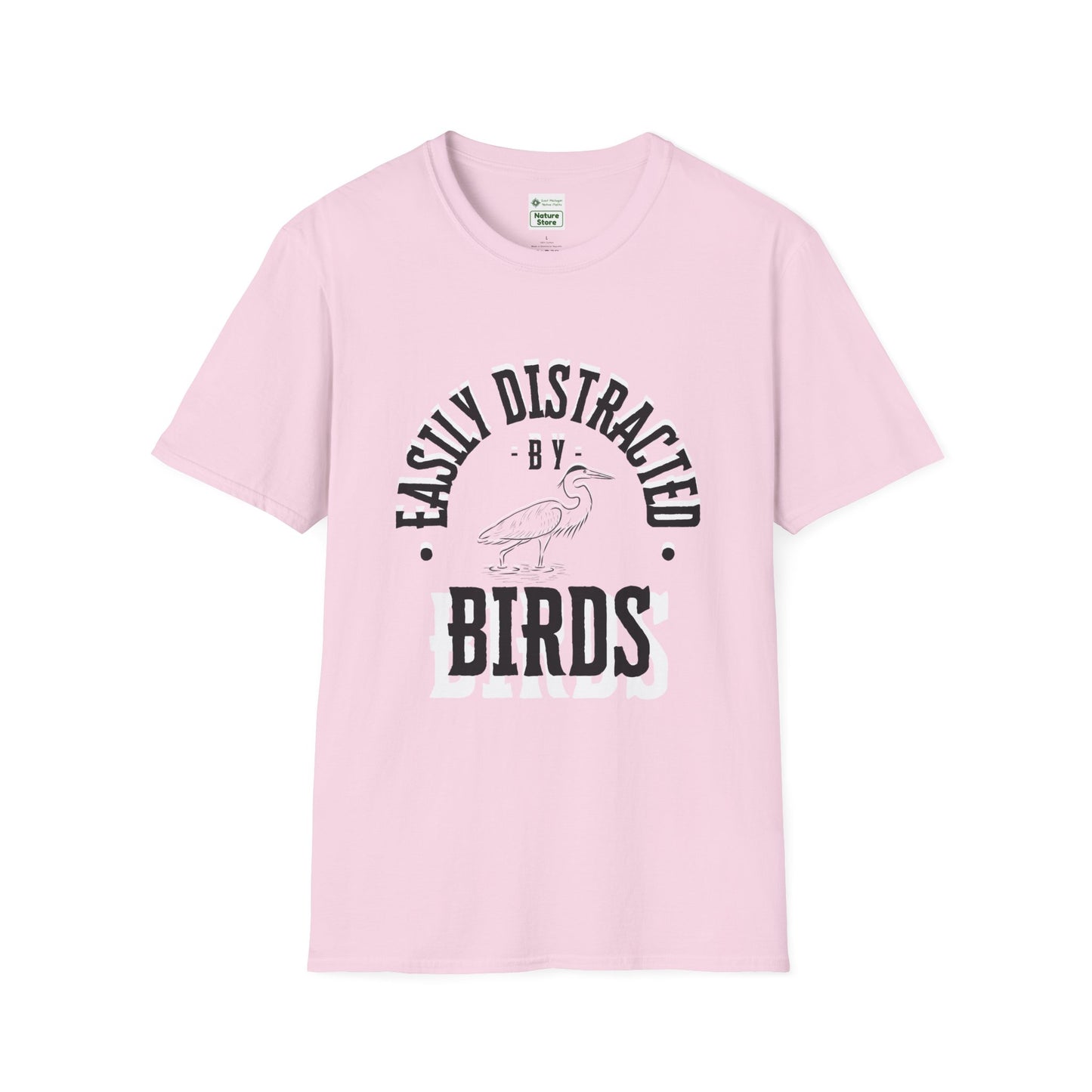 Unisex Softstyle T-Shirt, Distracted by Birds, Heron