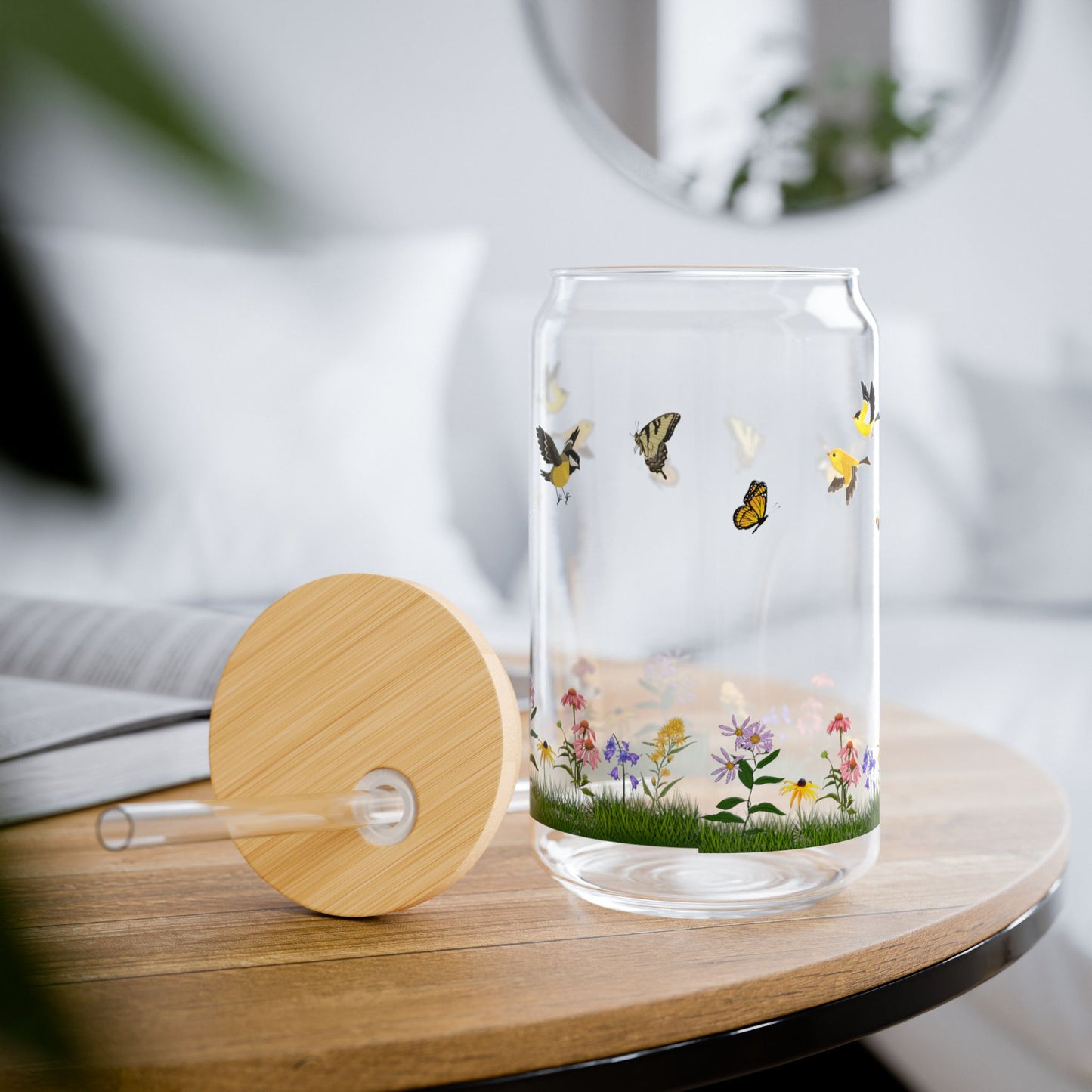 Sipper Glass, 16oz, Native Plants, Birds & Pollinators