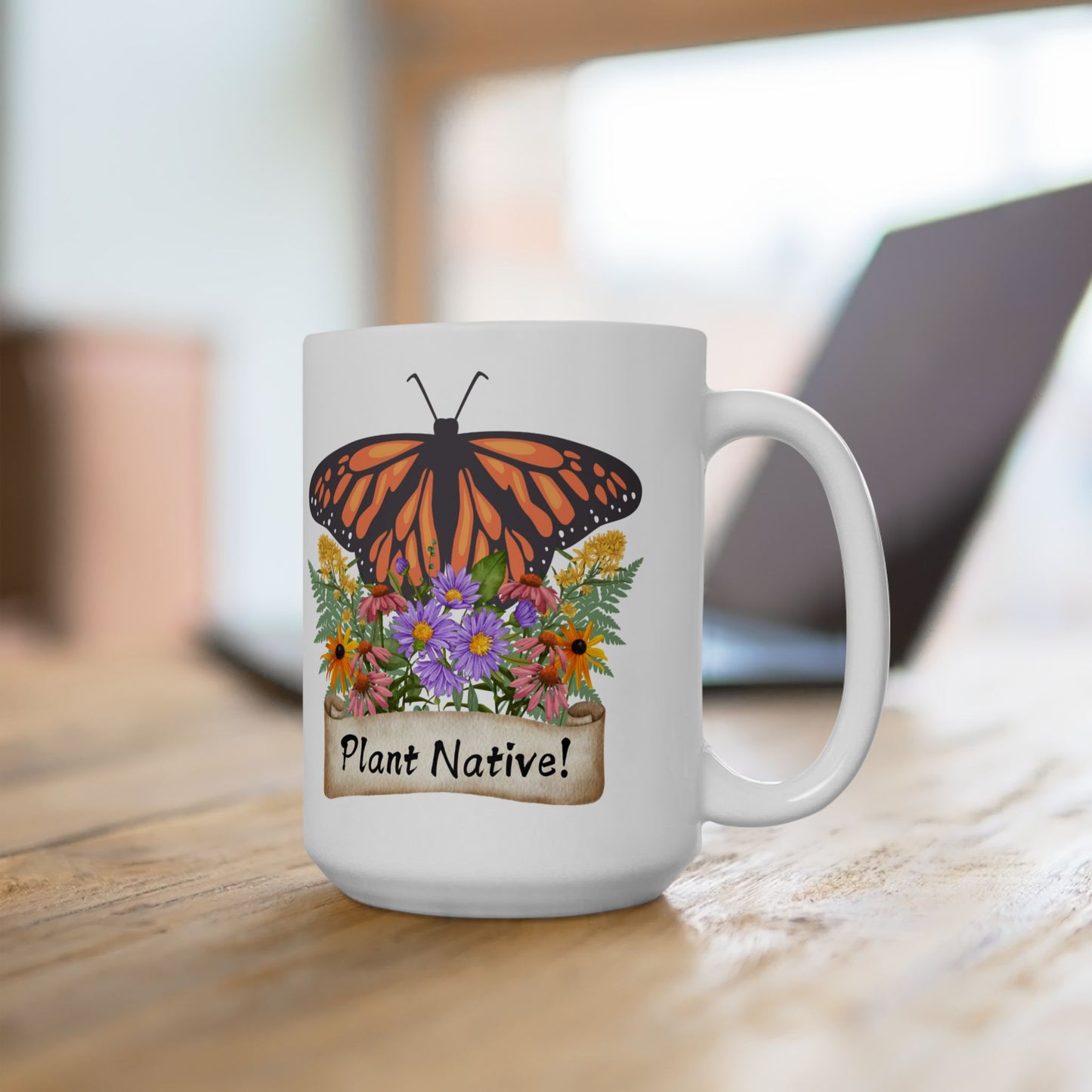 Ceramic Mug, (11oz, 15oz), Monarch Plant Native!