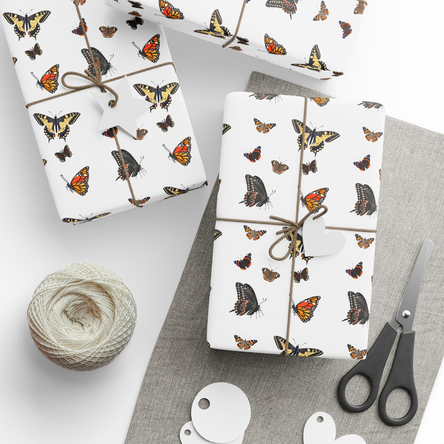 Wrapping Paper, Native Butterflies - White