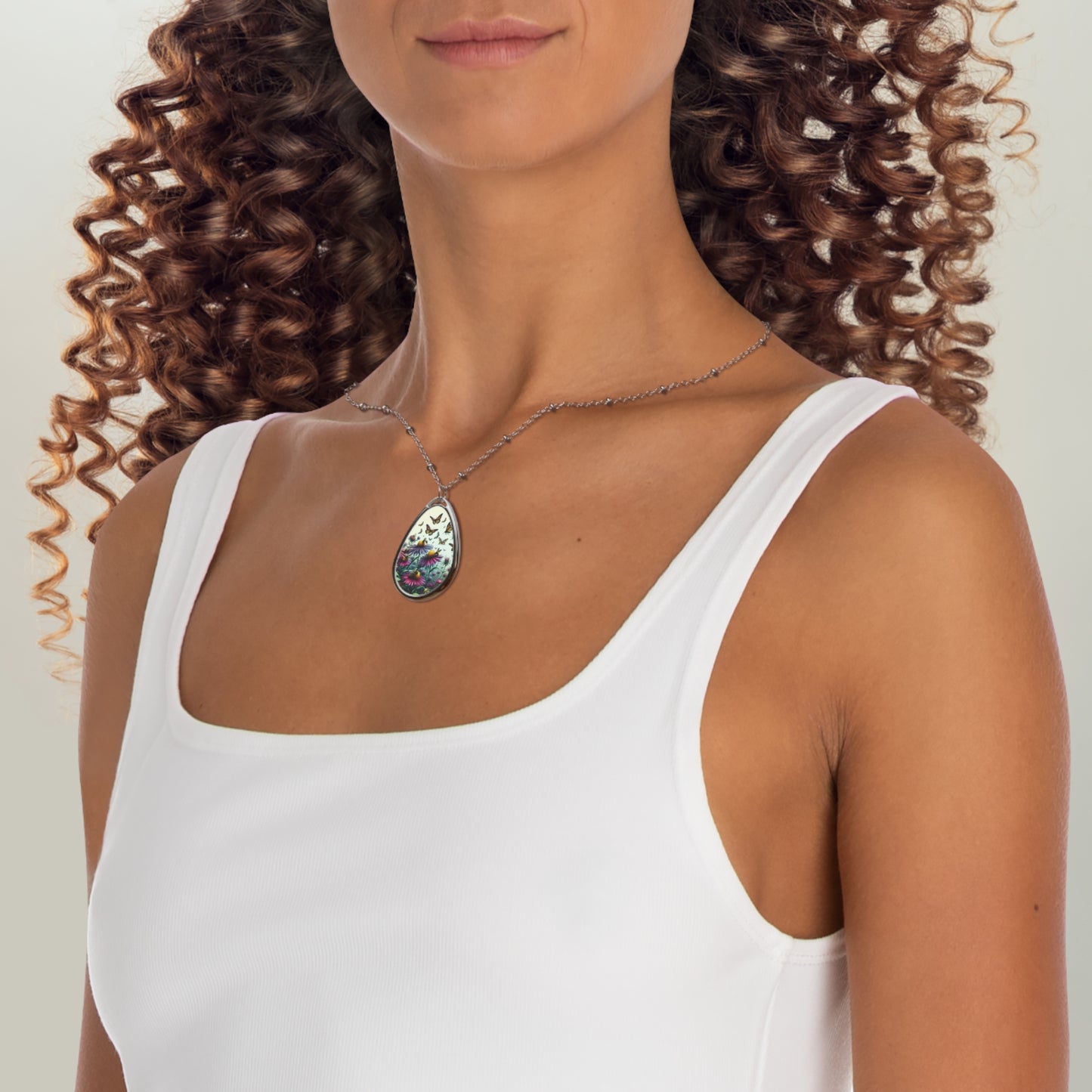 Necklace, Oval, Asters & Monarch