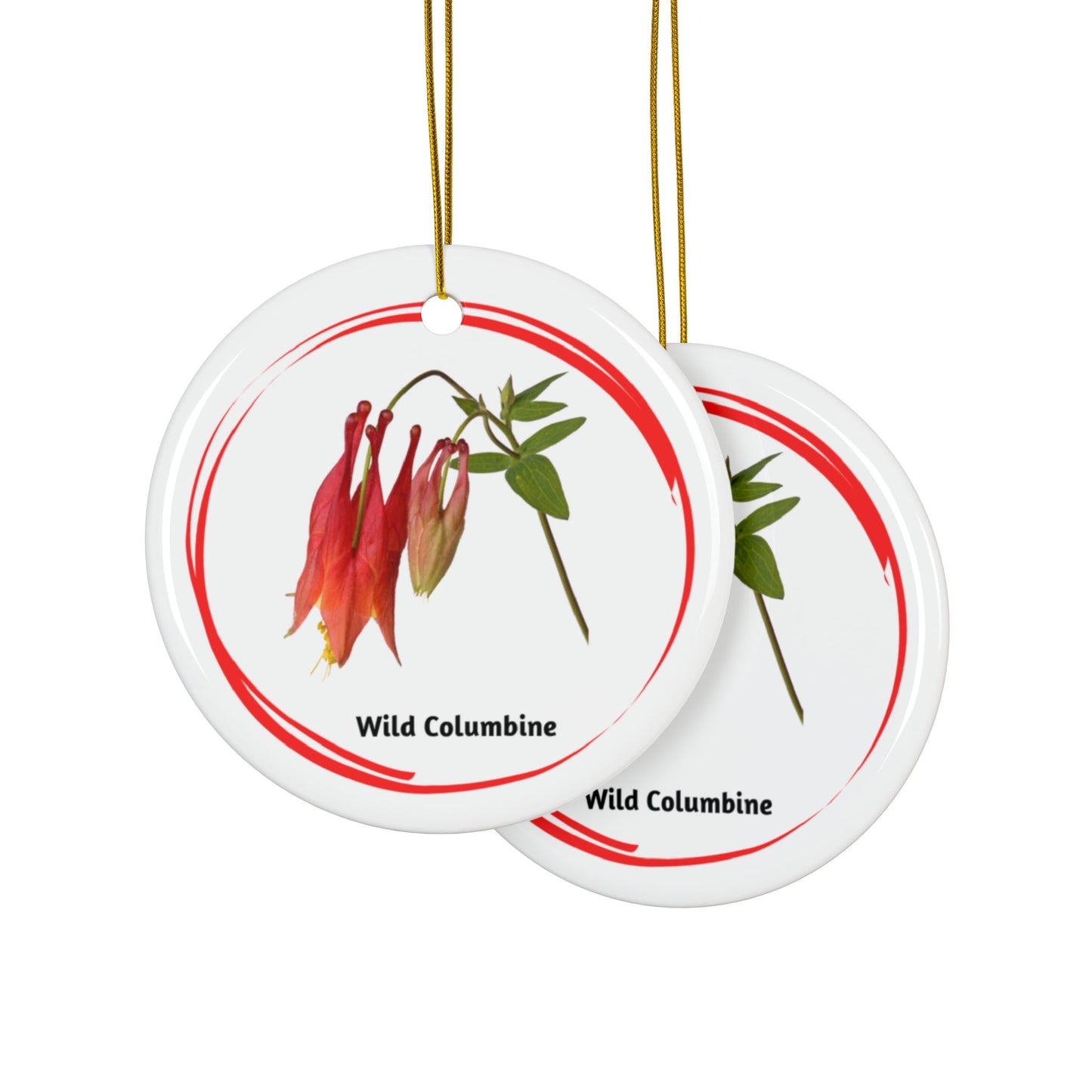 Ceramic Ornament, Wild Columbine, Double-Sided (1pc, 3pcs, 5pcs, 10pcs)