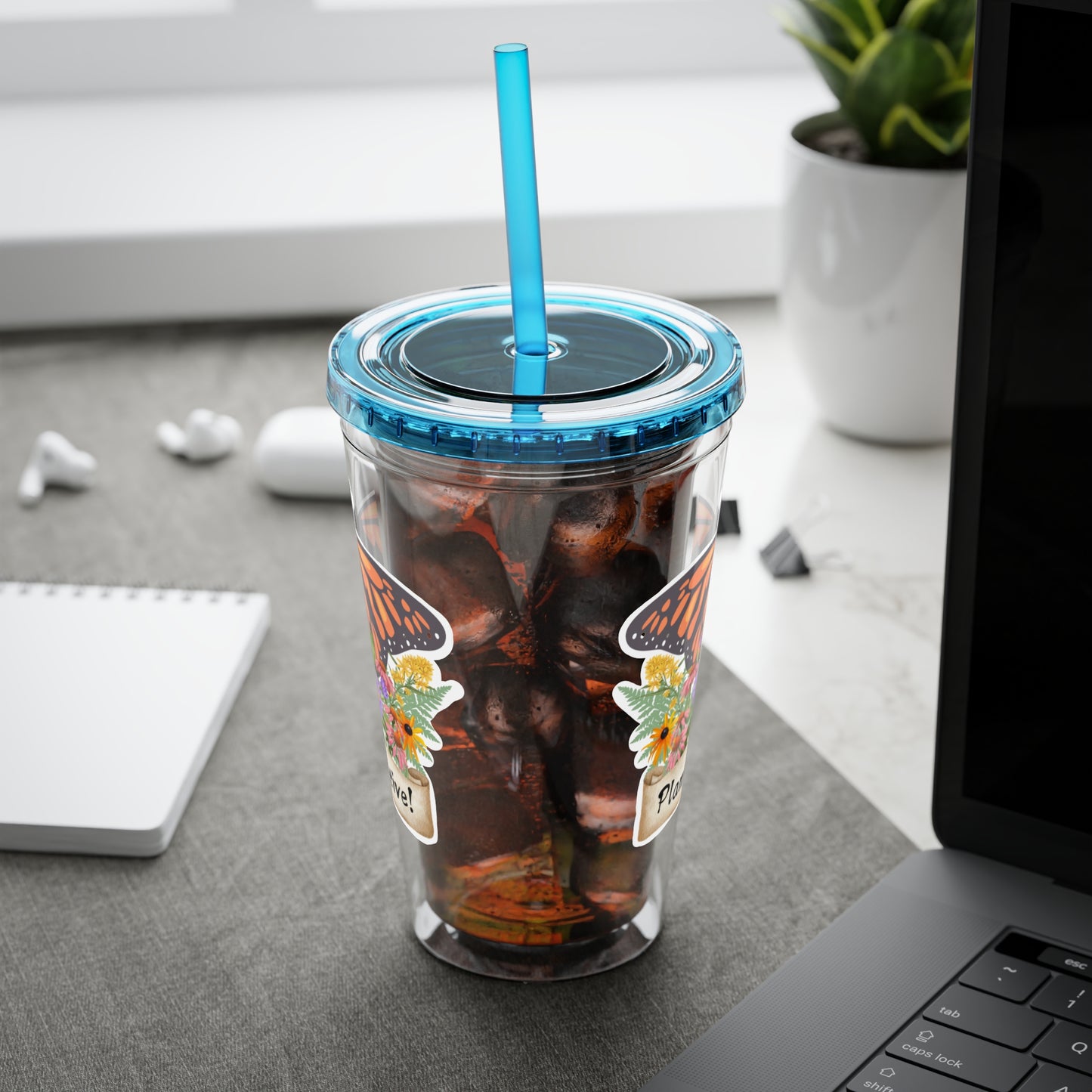 Tumbler with Straw, 16oz, I Love Native Plants, Asters