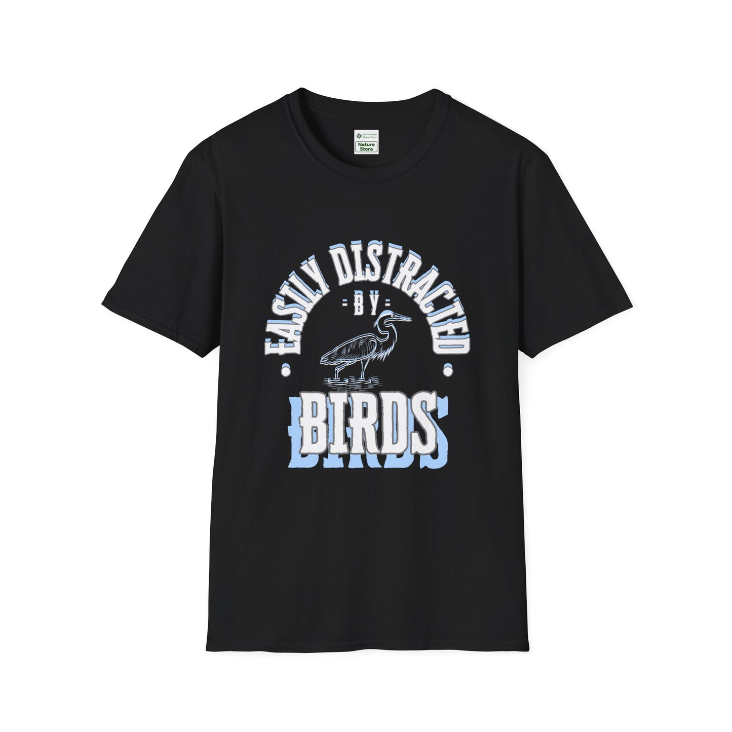 Unisex Softstyle T-Shirt, Distracted by Birds, Heron