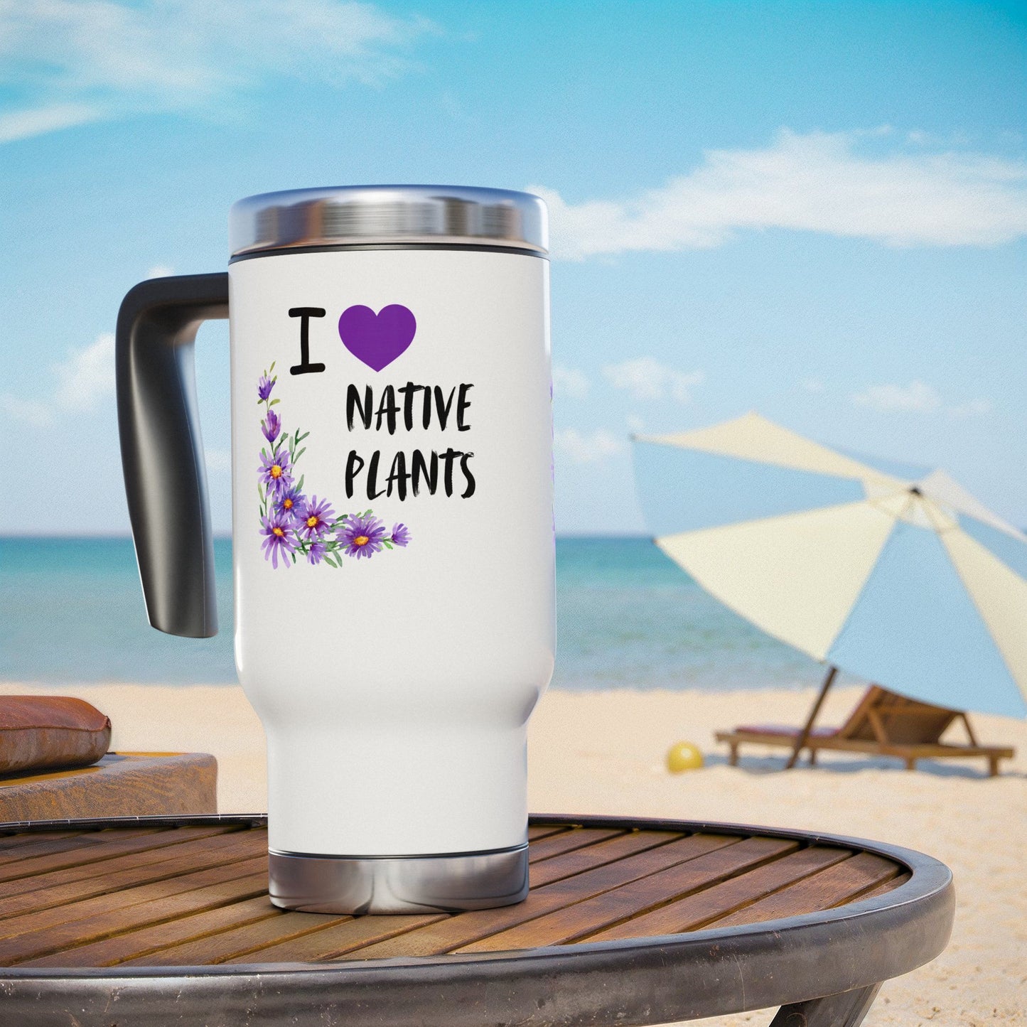 Stainless Steel Travel Mug, I Love Native Plants, Asters , 14oz