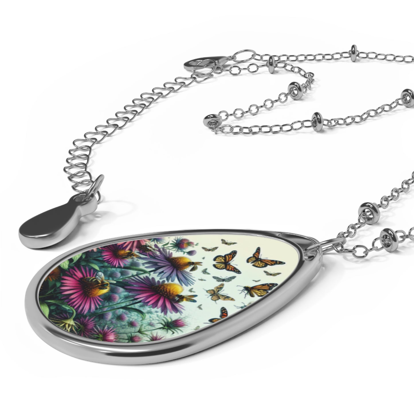 Necklace, Oval, Asters & Monarch