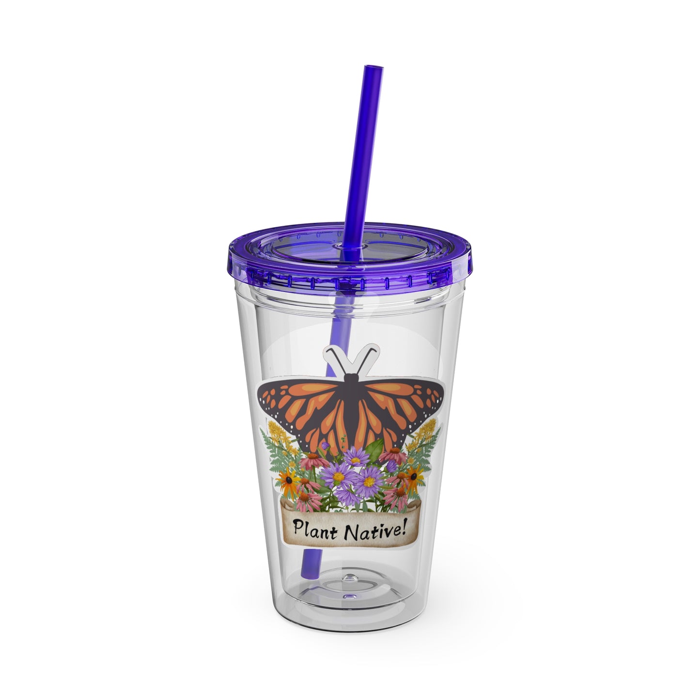 Tumbler with Straw, 16oz, I Love Native Plants, Asters