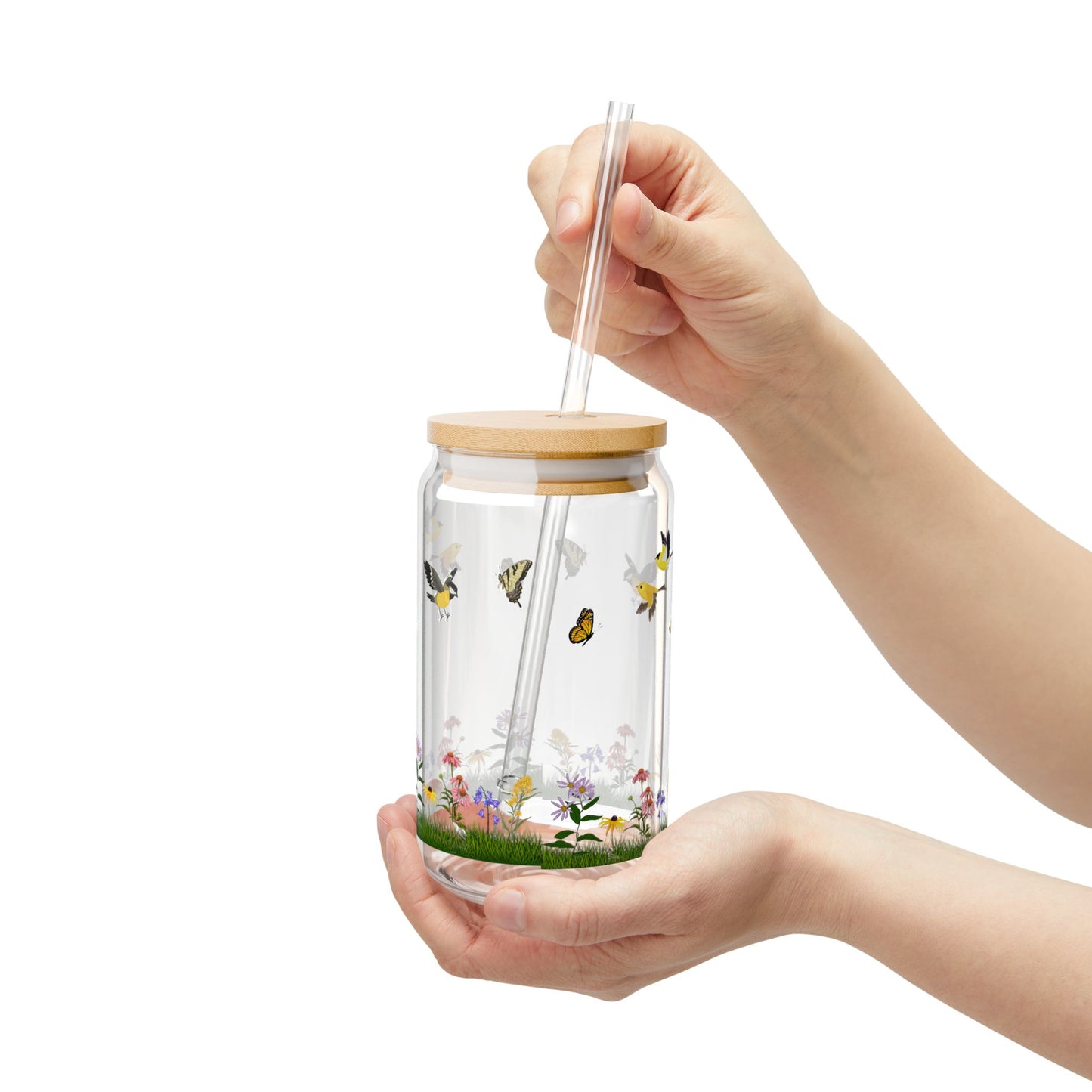 Sipper Glass, 16oz, Native Plants, Birds & Pollinators