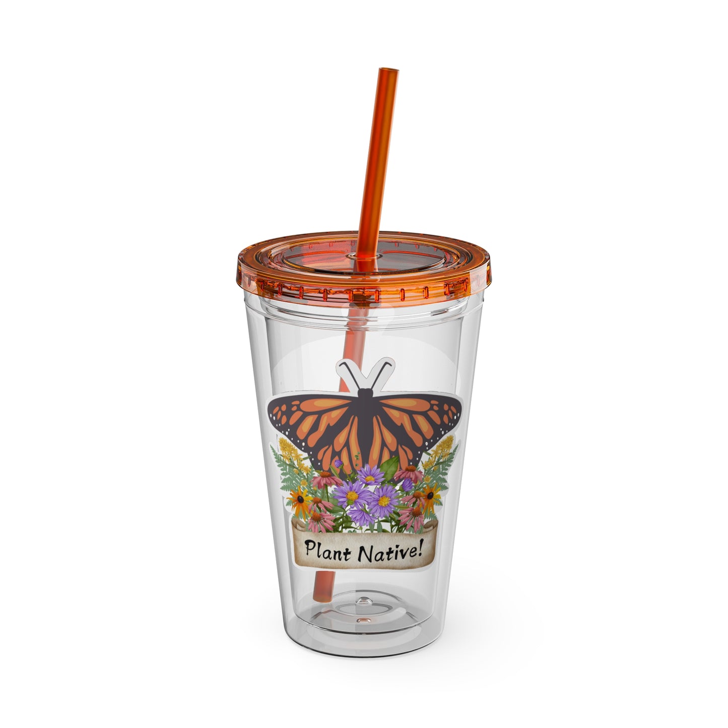 Tumbler with Straw, 16oz, I Love Native Plants, Asters