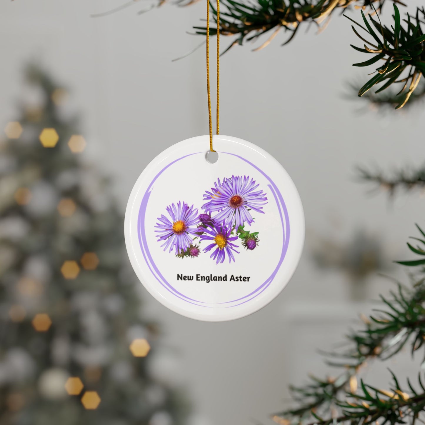 Ceramic Ornament, New England Aster, Double-Sided (1pc, 3pcs, 5pcs, 10pcs)