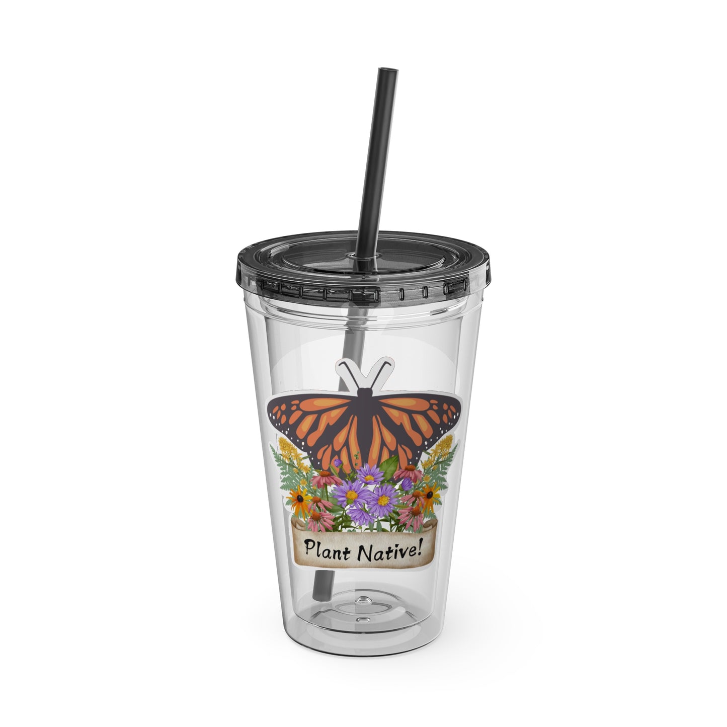Tumbler with Straw, 16oz, I Love Native Plants, Asters