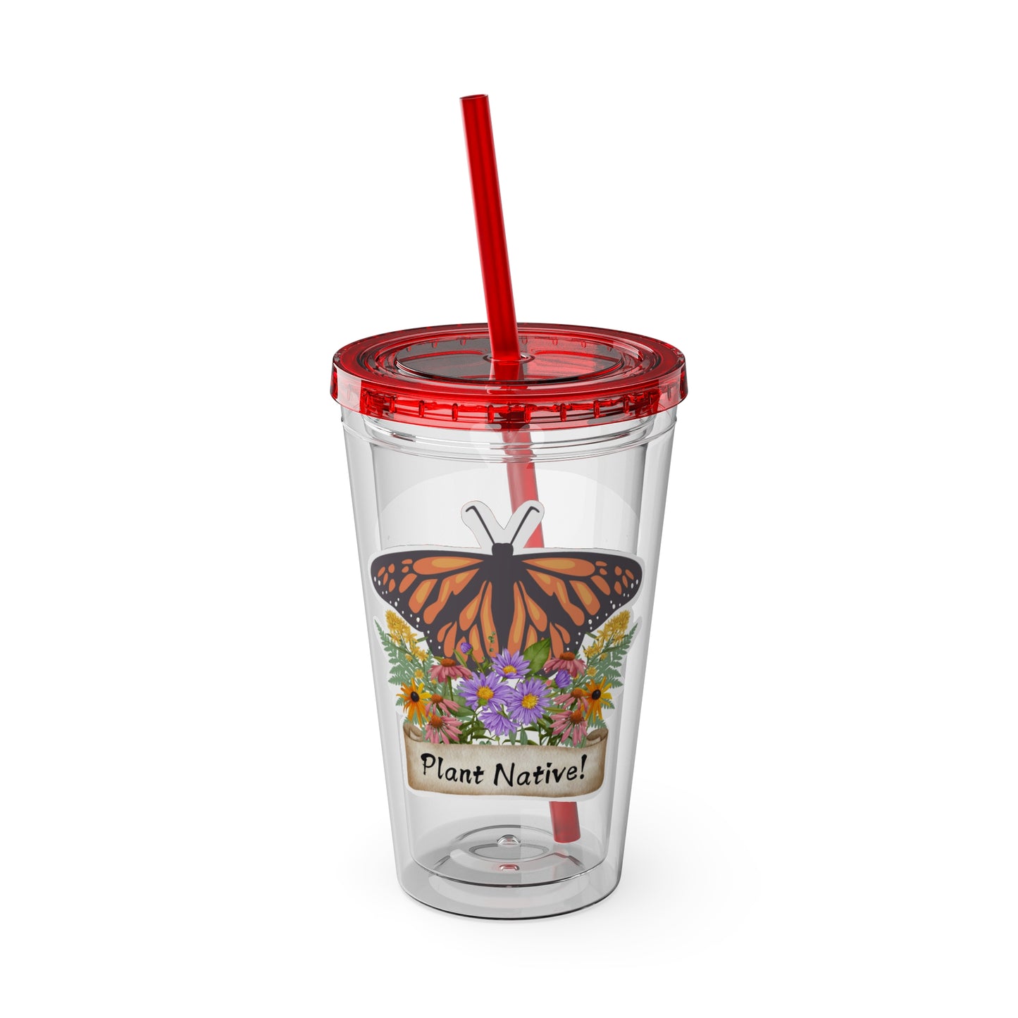 Tumbler with Straw, 16oz, I Love Native Plants, Asters