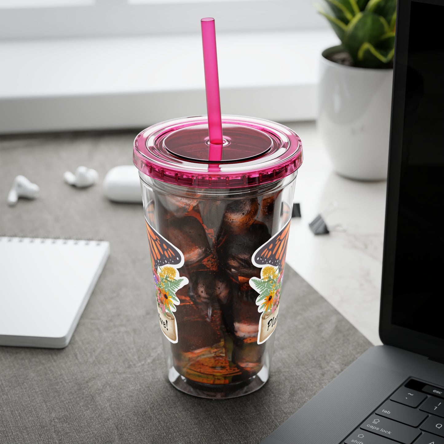 Tumbler with Straw, 16oz, I Love Native Plants, Asters