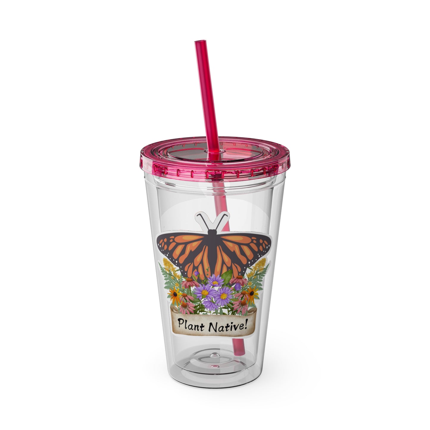 Tumbler with Straw, 16oz, I Love Native Plants, Asters