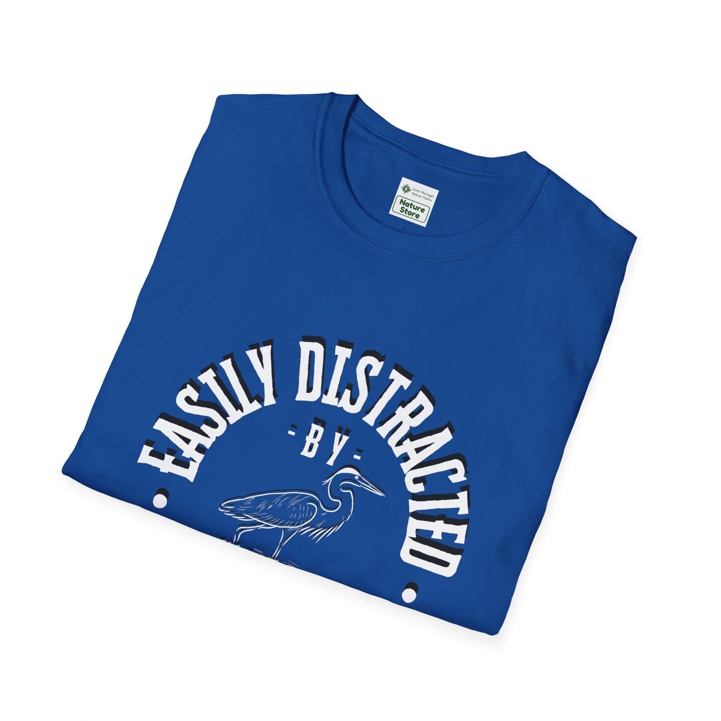 Unisex Softstyle T-Shirt, Distracted by Birds, Heron