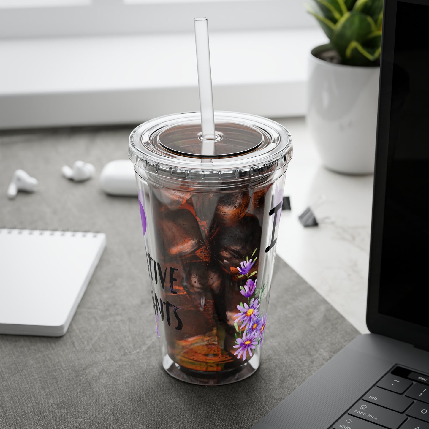Tumbler with Straw, 16oz, I Love Native Plants, Asters