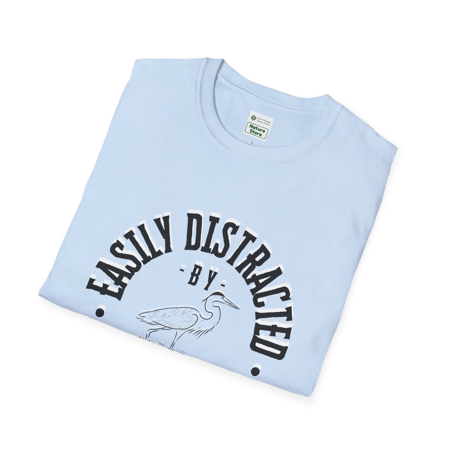 Unisex Softstyle T-Shirt, Distracted by Birds, Heron