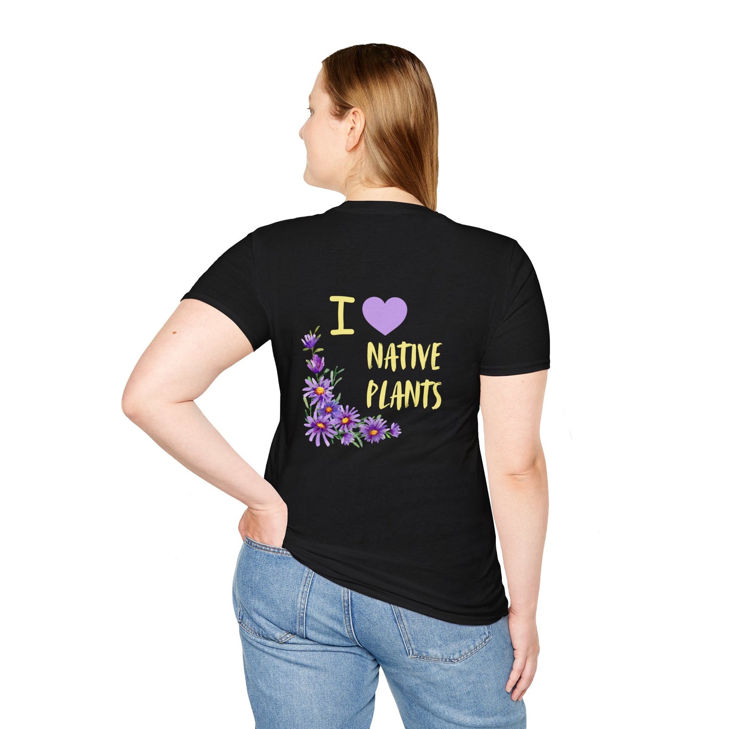 Unisex Softstyle T-Shirt I Love Native Plants, Asters (Back)
