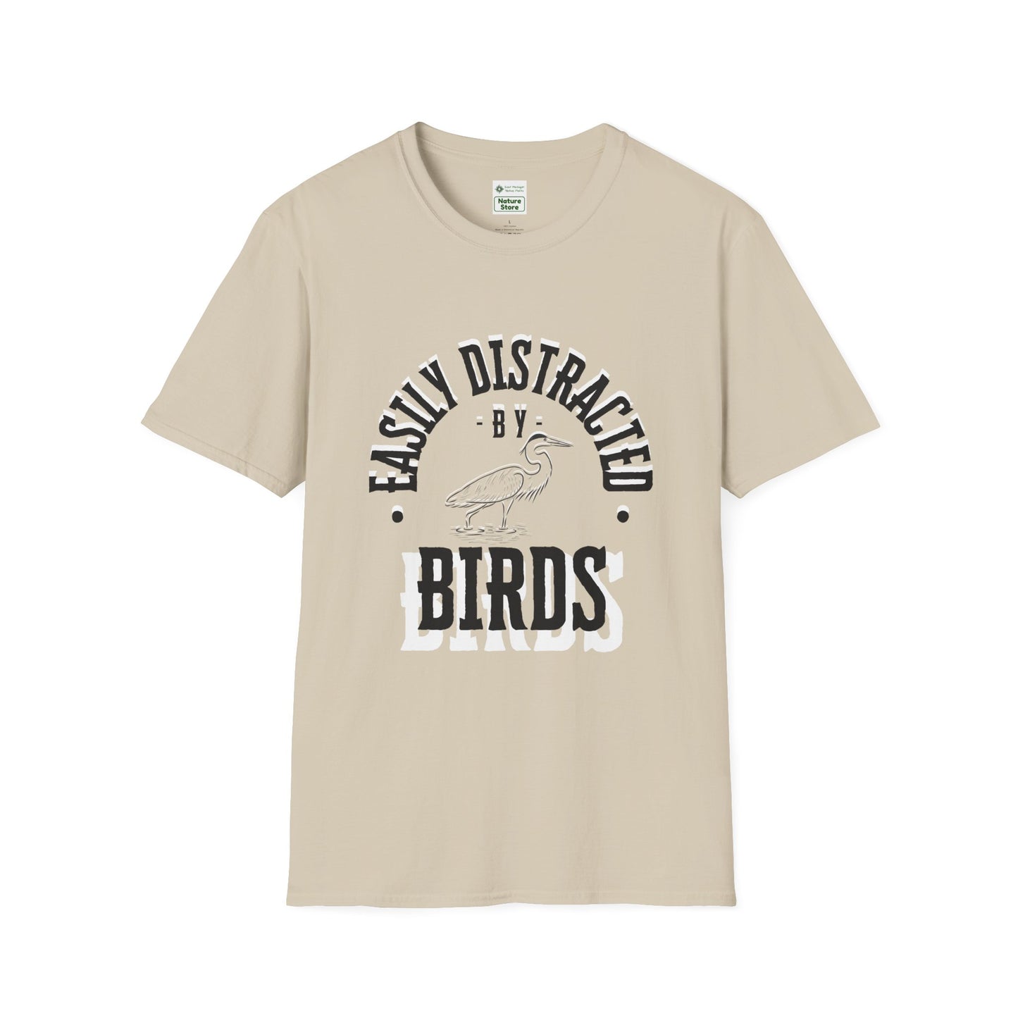 Unisex Softstyle T-Shirt, Distracted by Birds, Heron
