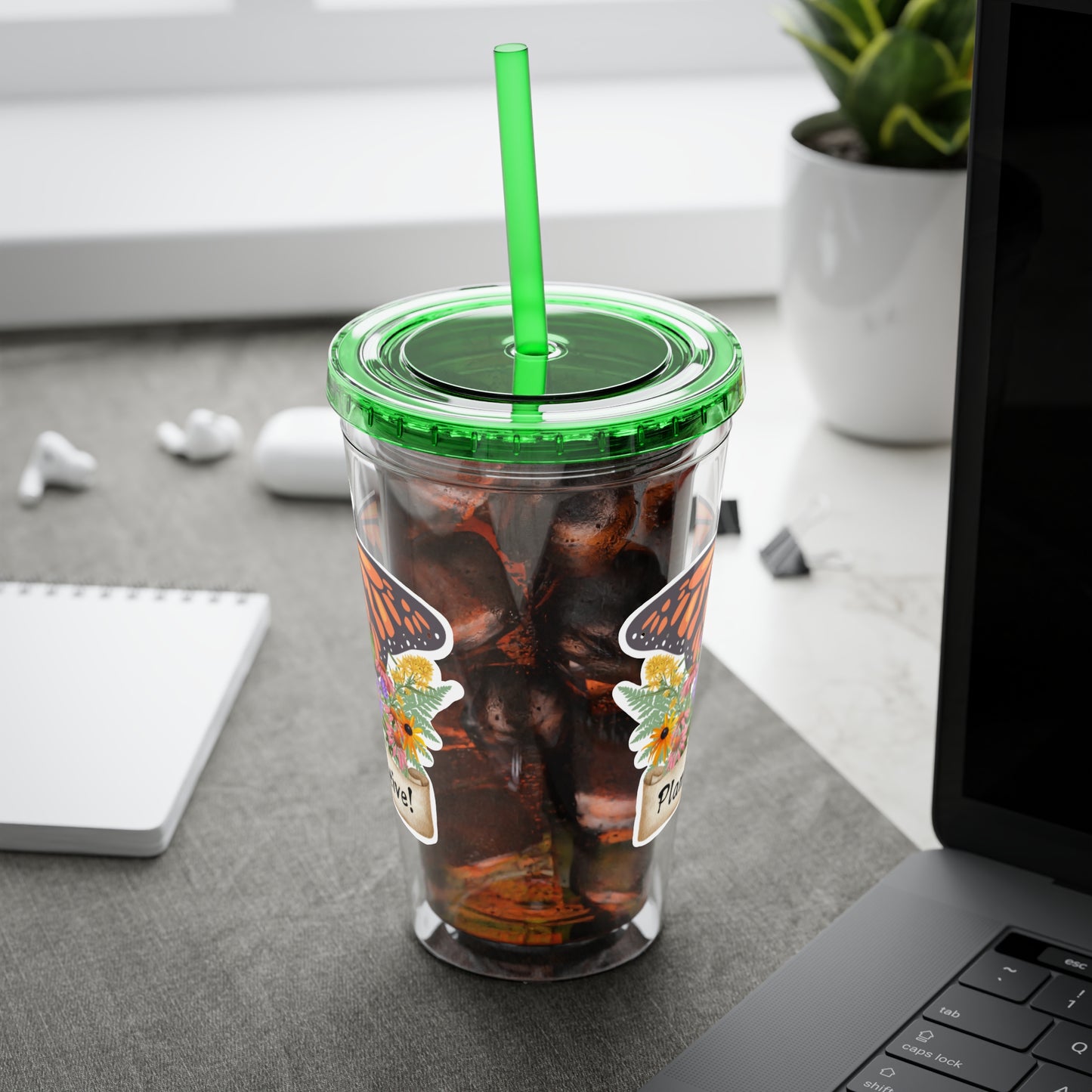 Tumbler with Straw, 16oz, I Love Native Plants, Asters