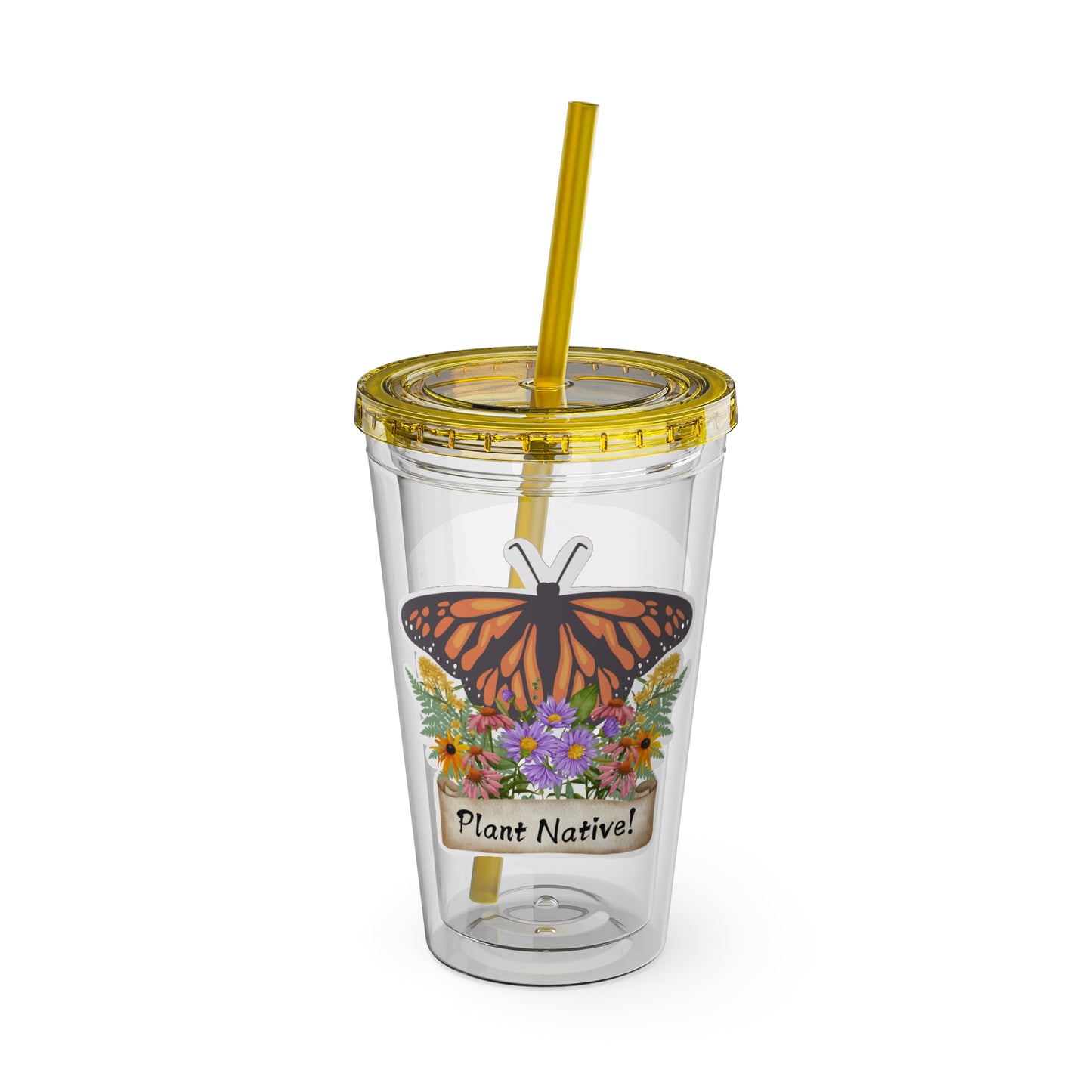 Tumbler with Straw, 16oz, I Love Native Plants, Asters