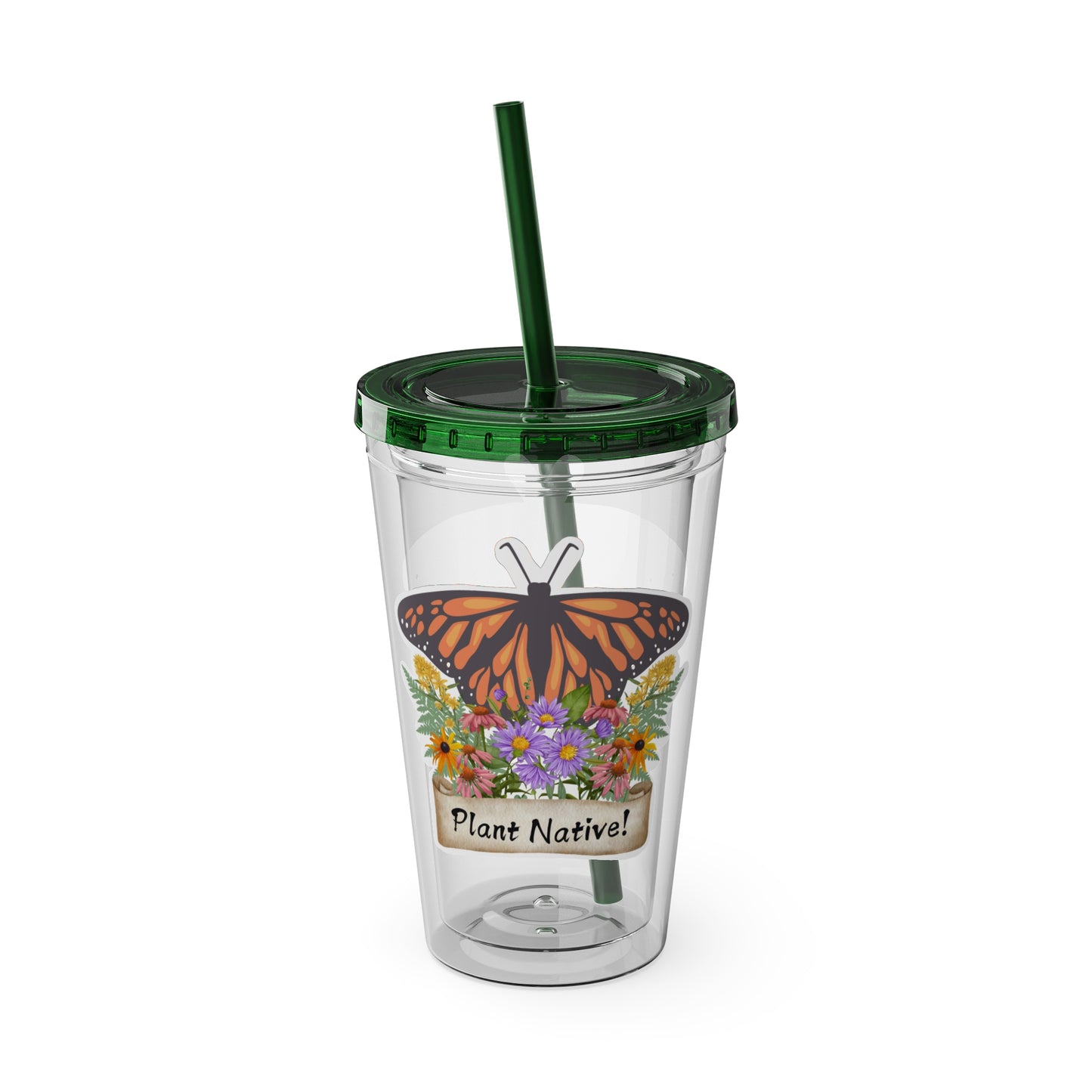 Tumbler with Straw, 16oz, I Love Native Plants, Asters