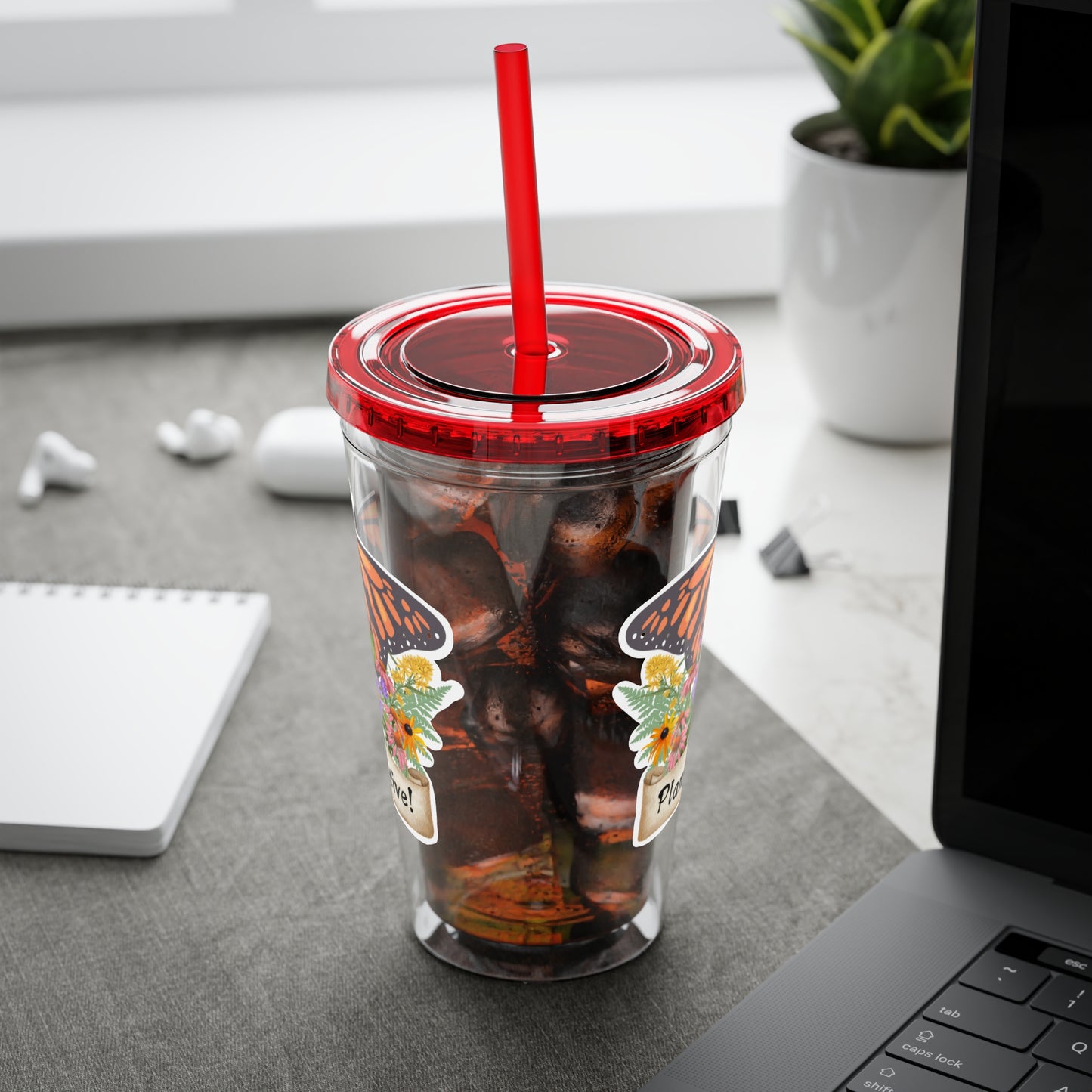 Tumbler with Straw, 16oz, I Love Native Plants, Asters