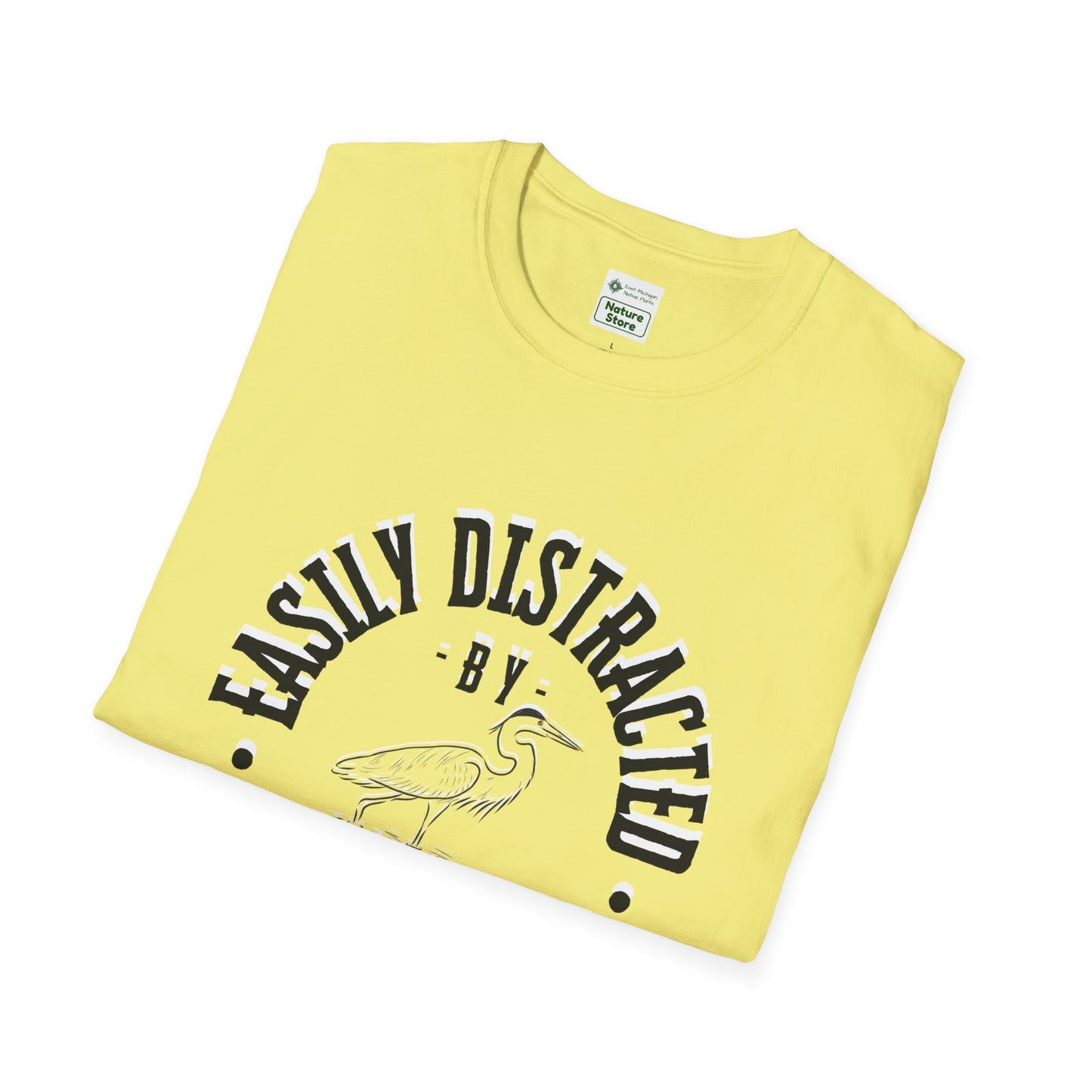 Unisex Softstyle T-Shirt, Distracted by Birds, Heron