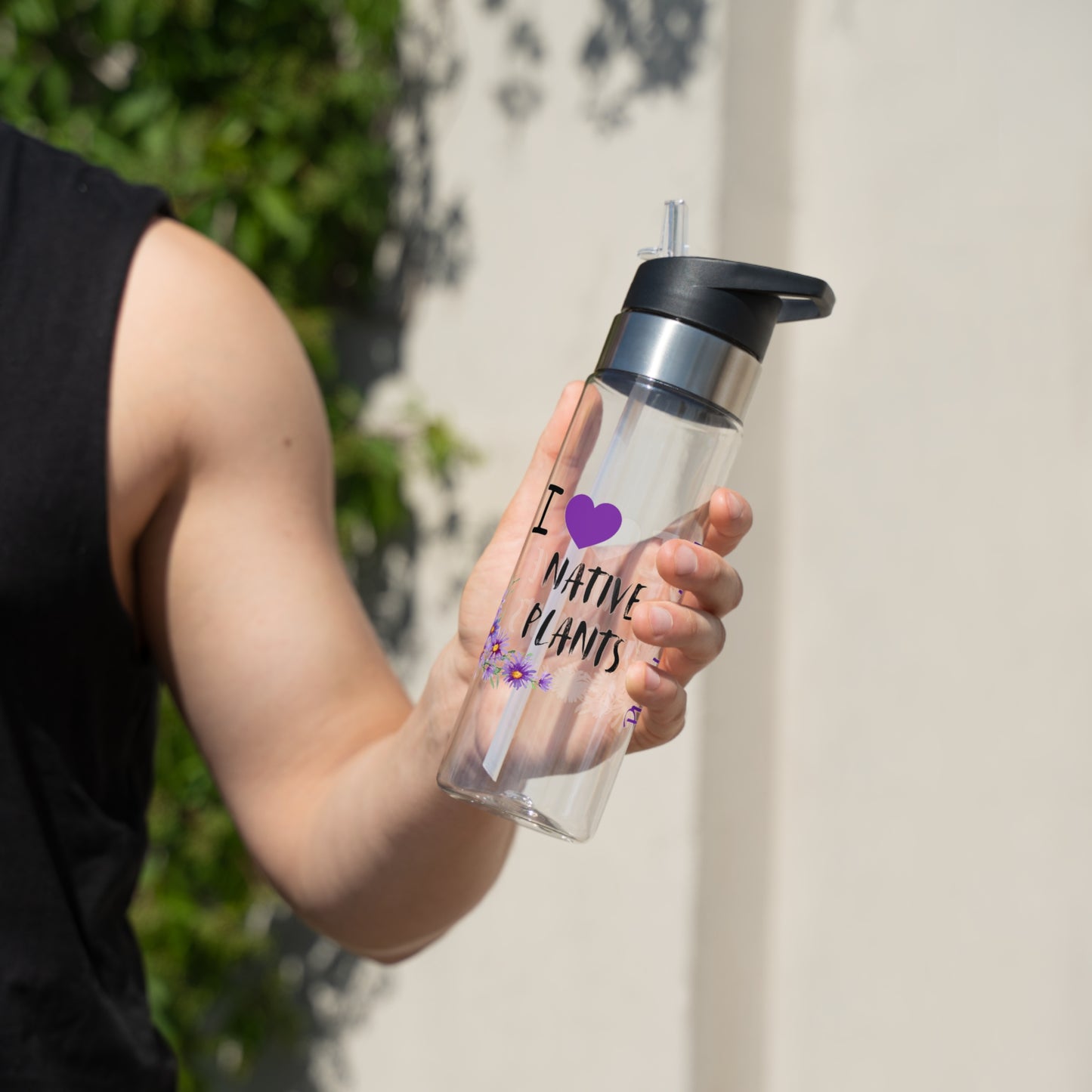 Sport Bottle, 20oz, I Love Native Plants, Asters