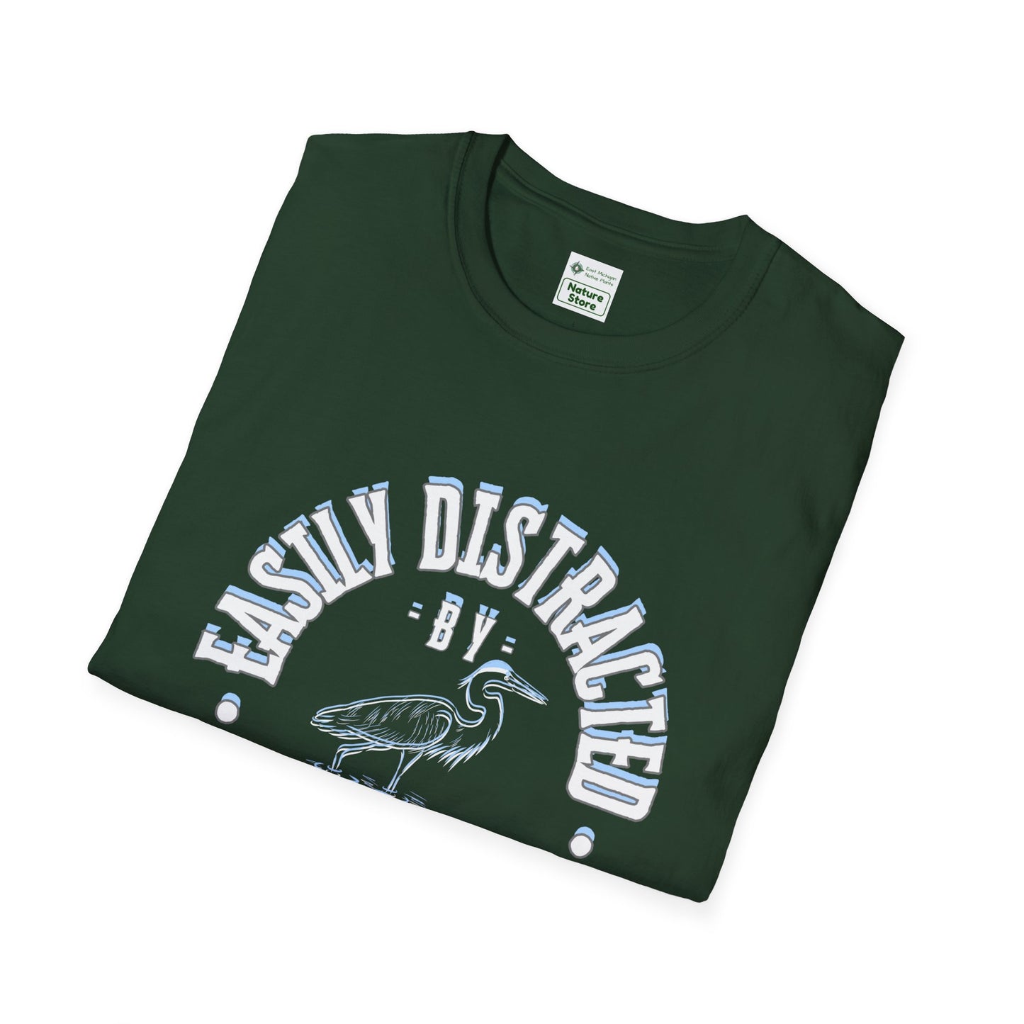 Unisex Softstyle T-Shirt, Distracted by Birds, Heron