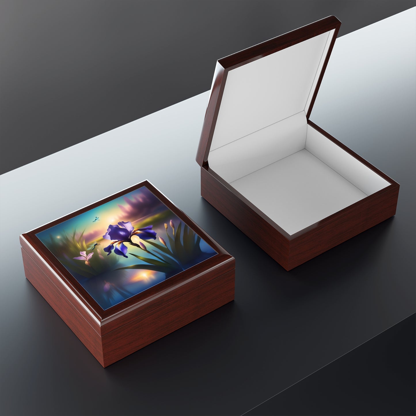 Jewelry Box, Blue Flag Iris & Dragonflies