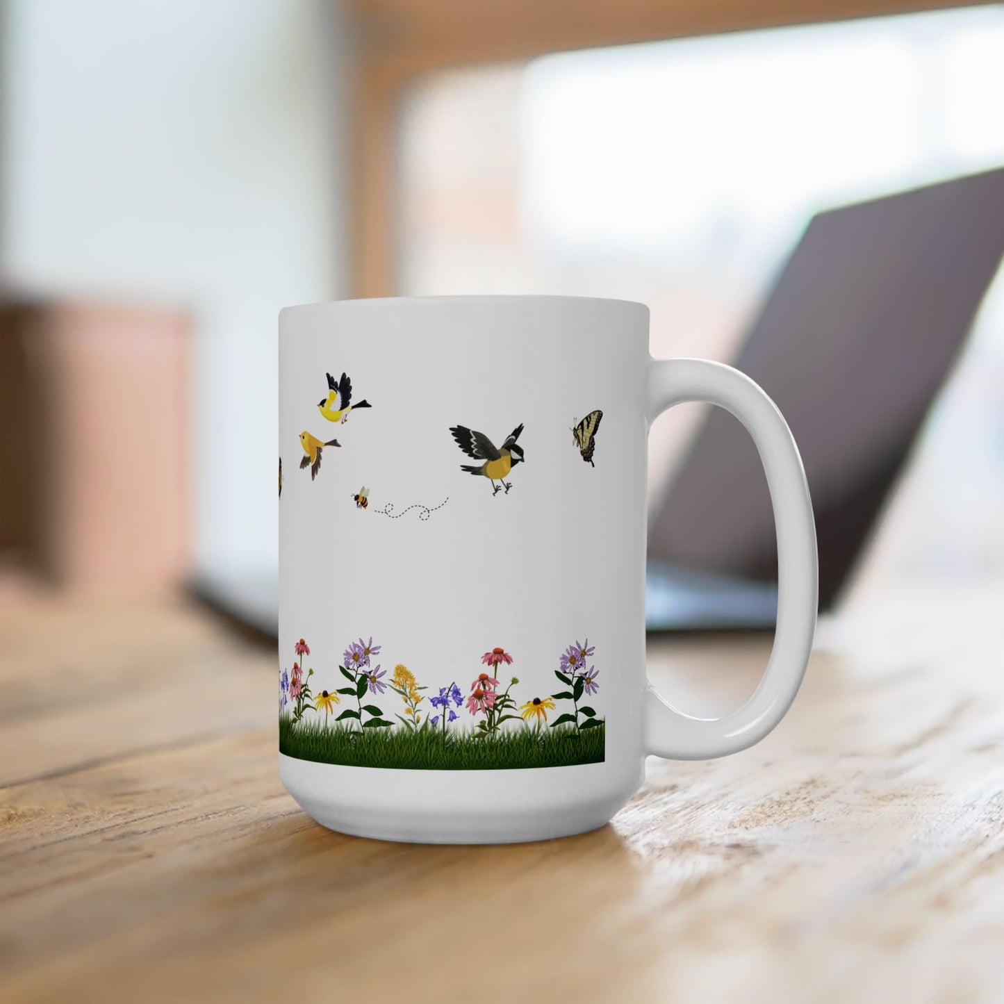 Ceramic Mug, (11oz, 15oz), Native Plants, Birds & Pollinators