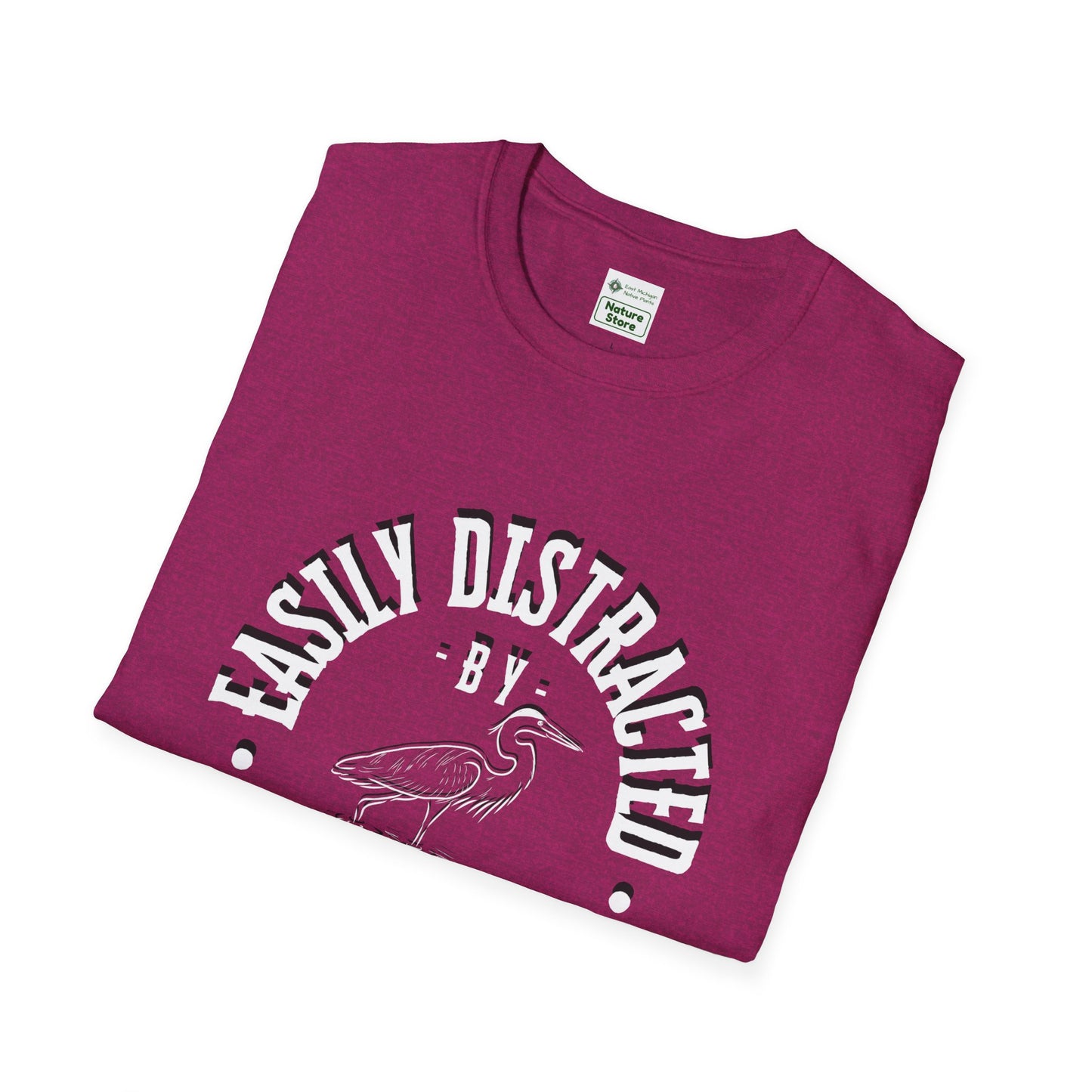 Unisex Softstyle T-Shirt, Distracted by Birds, Heron