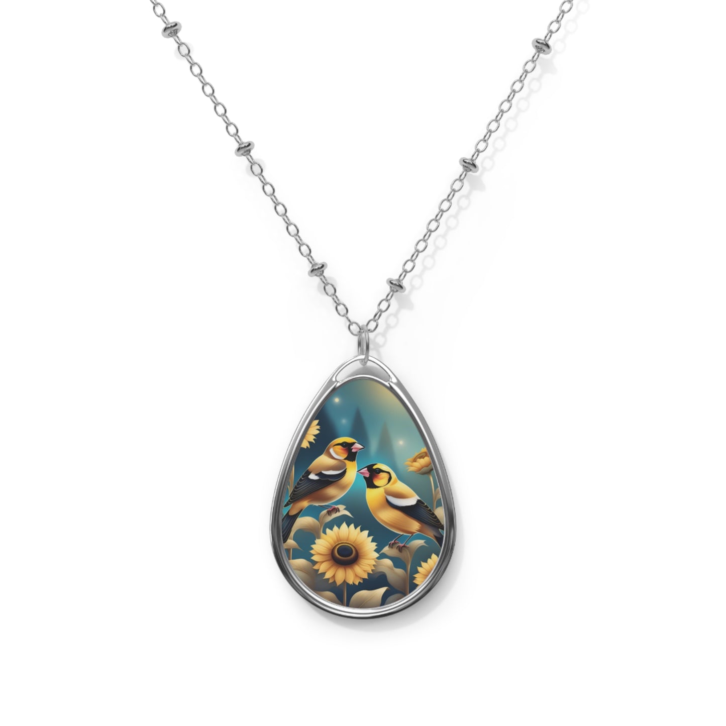 Necklace, Oval, Sunflowers & Goldfinches