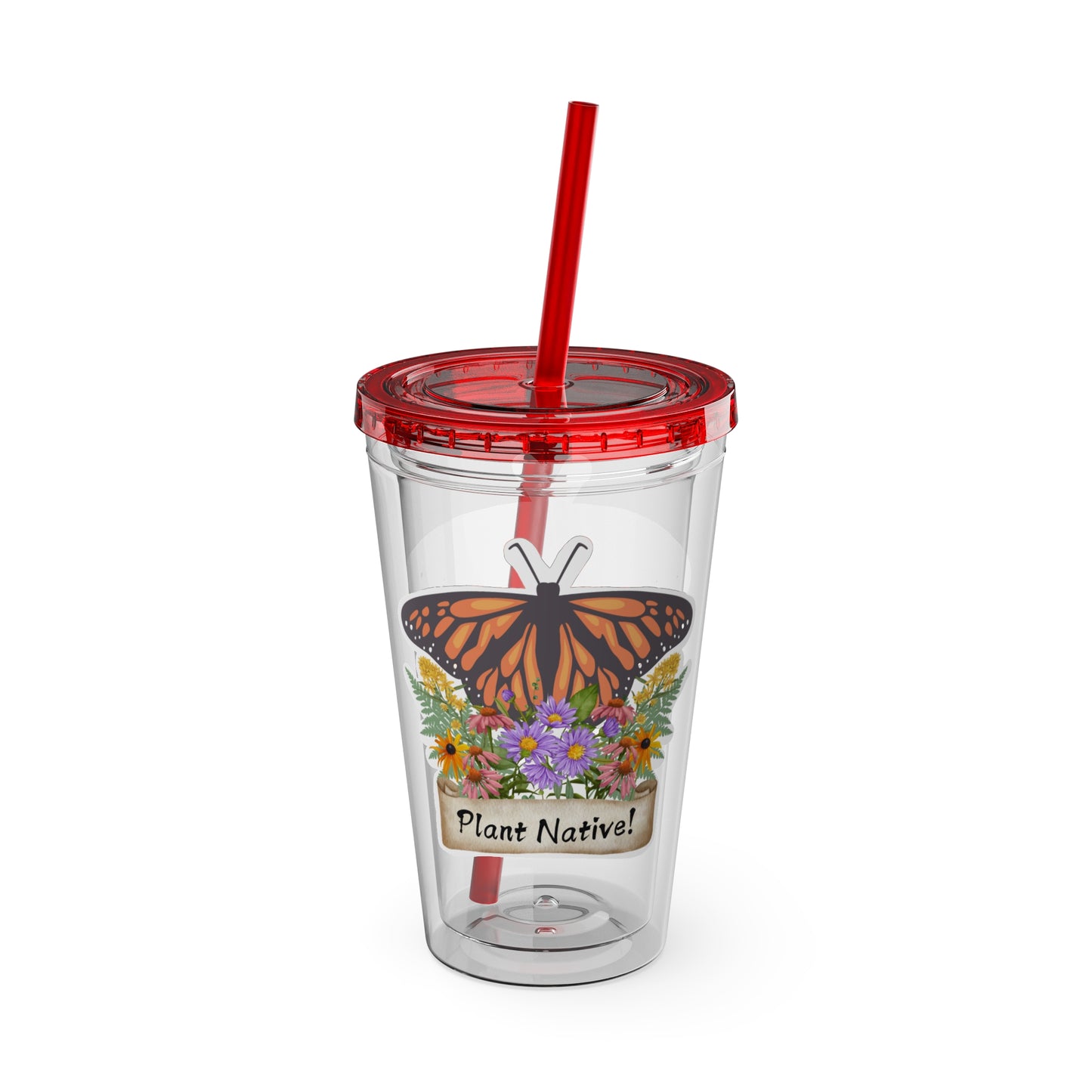 Tumbler with Straw, 16oz, I Love Native Plants, Asters