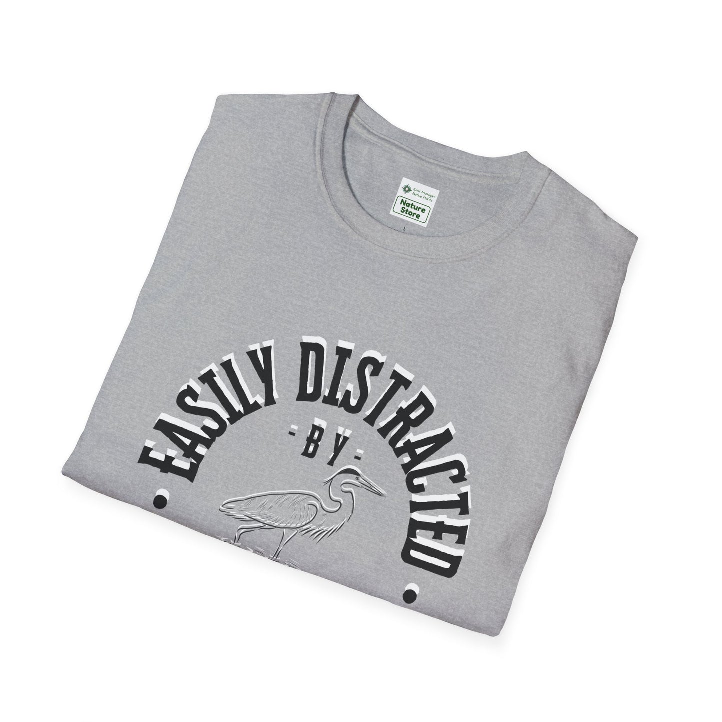 Unisex Softstyle T-Shirt, Distracted by Birds, Heron