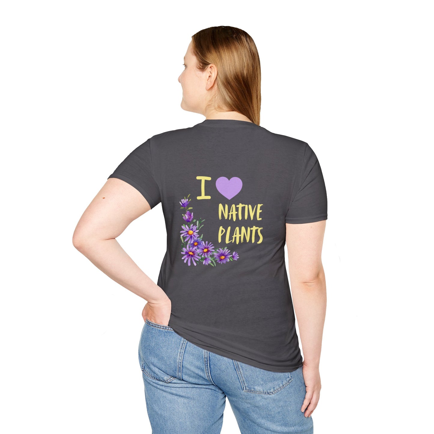 Unisex Softstyle T-Shirt I Love Native Plants, Asters (Back)