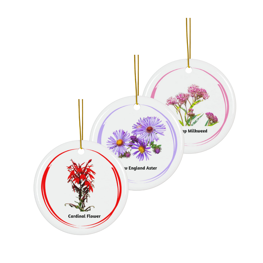 Ceramic Ornament Assortment #2: Cardinal Flower, Milkweed, Aster