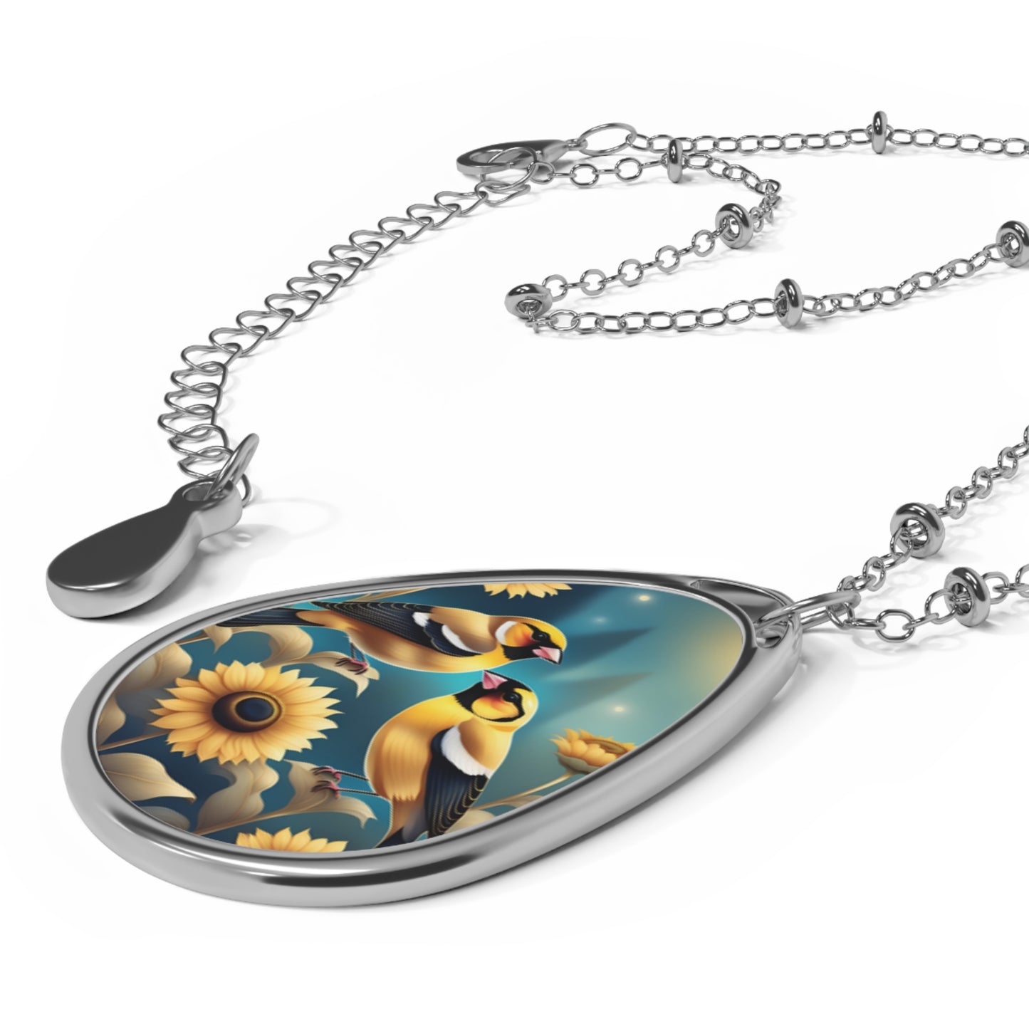 Necklace, Oval, Sunflowers & Goldfinches