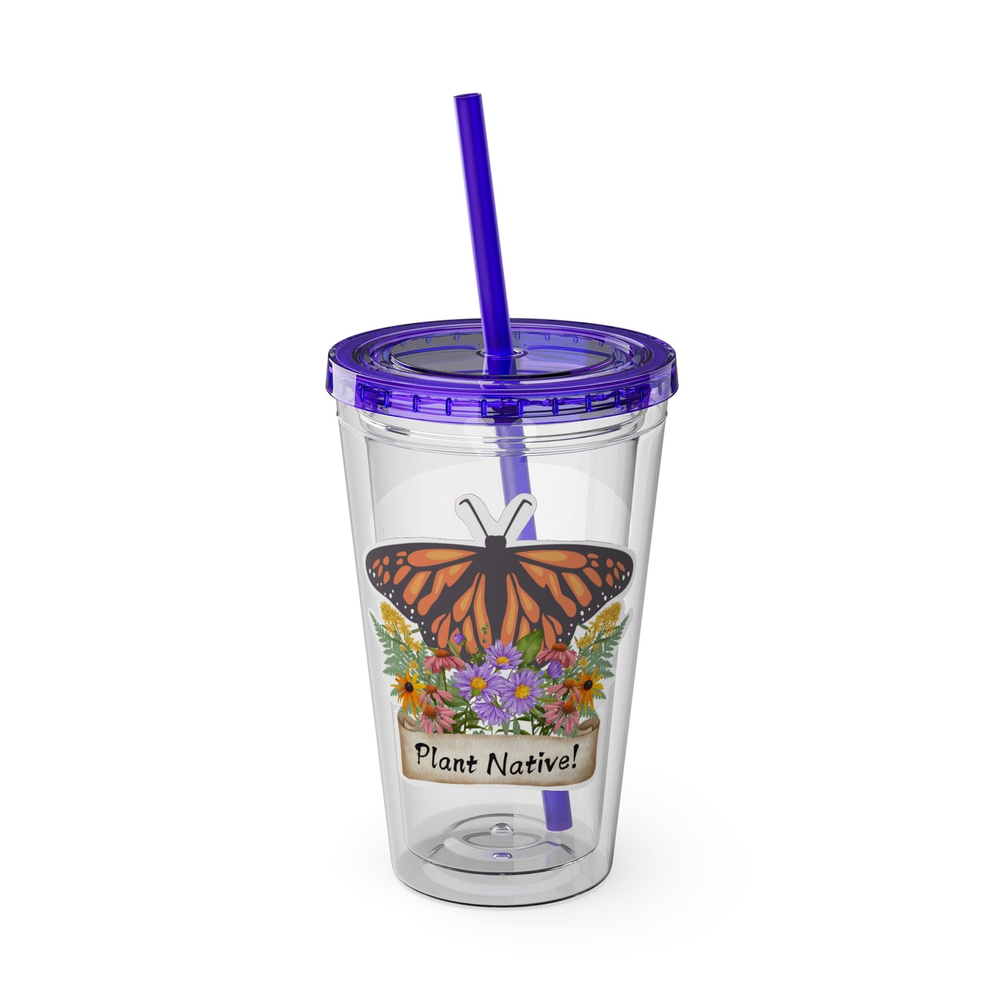 Tumbler with Straw, 16oz, I Love Native Plants, Asters